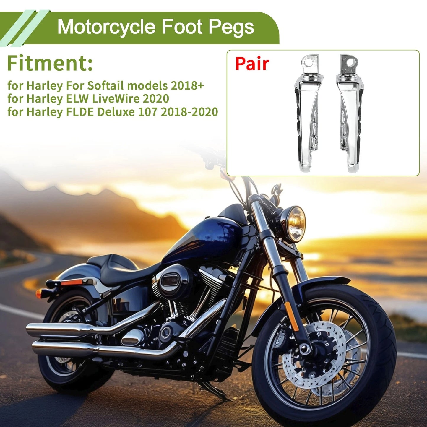 Foot Pegs for Harley Softail (2018) - Electroplated, 1 Pair