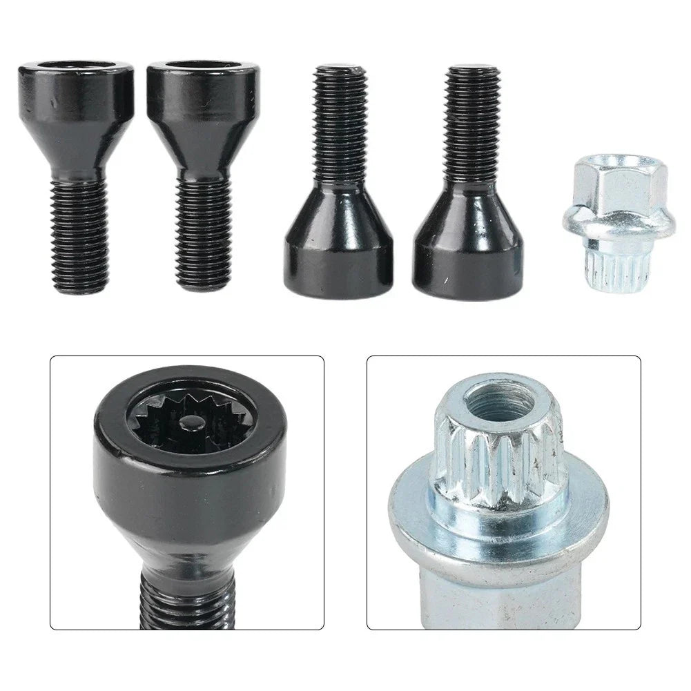 Wheel Locking Bolts 4pc LUG NUTS Silver Stainless Steel