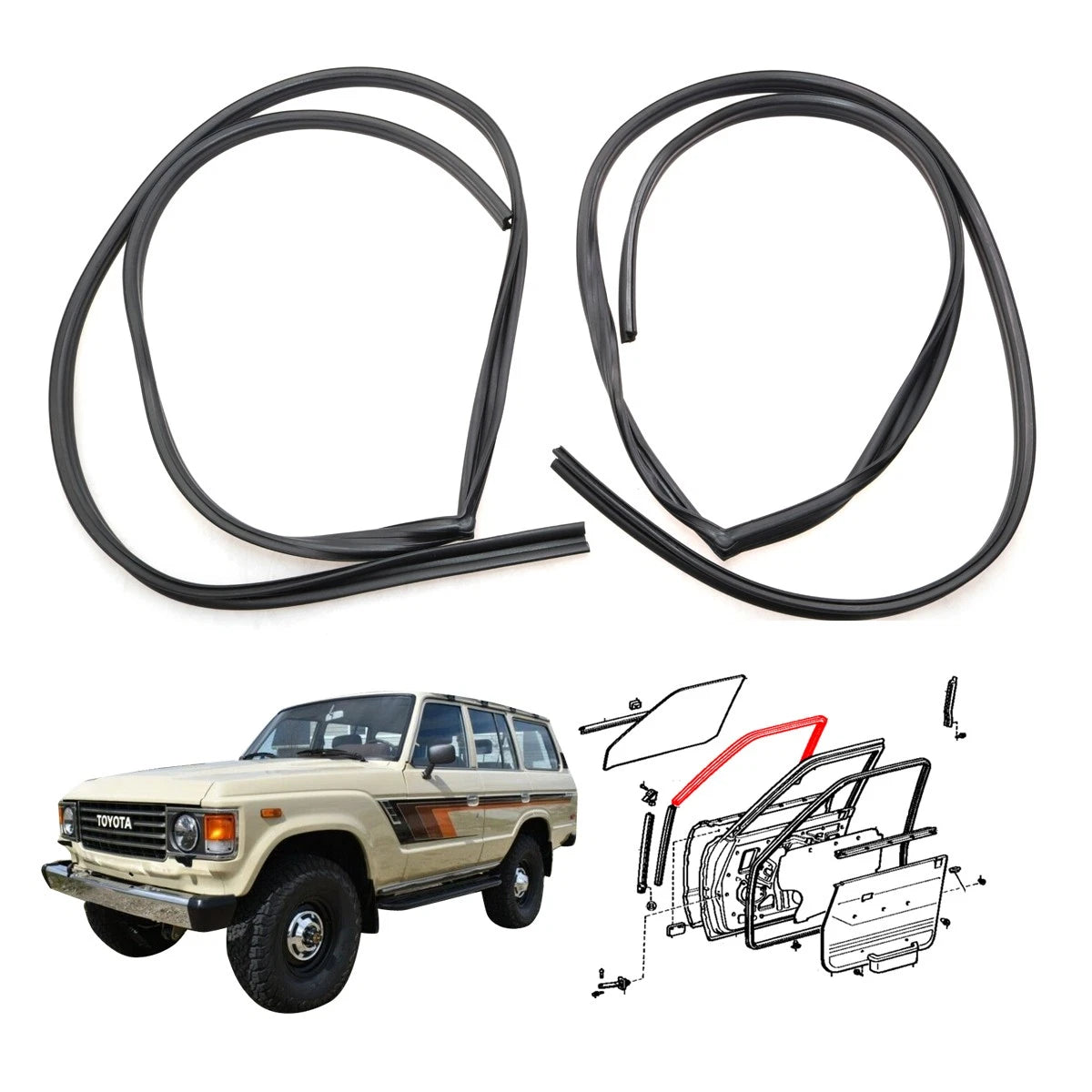 Front Door Glass Run Channel Set for Toyota Land Cruiser BJ61 FJ60 HJ60 (1980–1990)