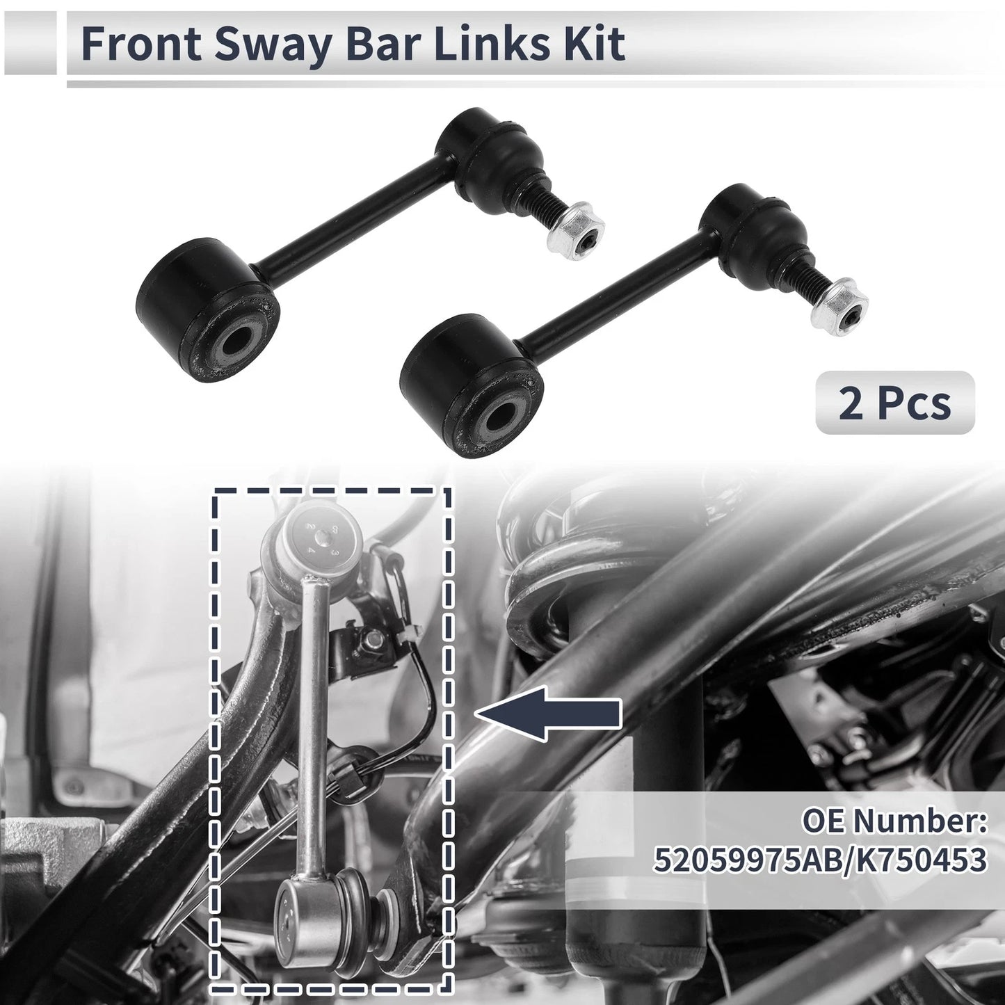 Set of 2 Front Stabilizer Bar Links for Jeep Wrangler (2007–2017) No. 52059975AB/K750453