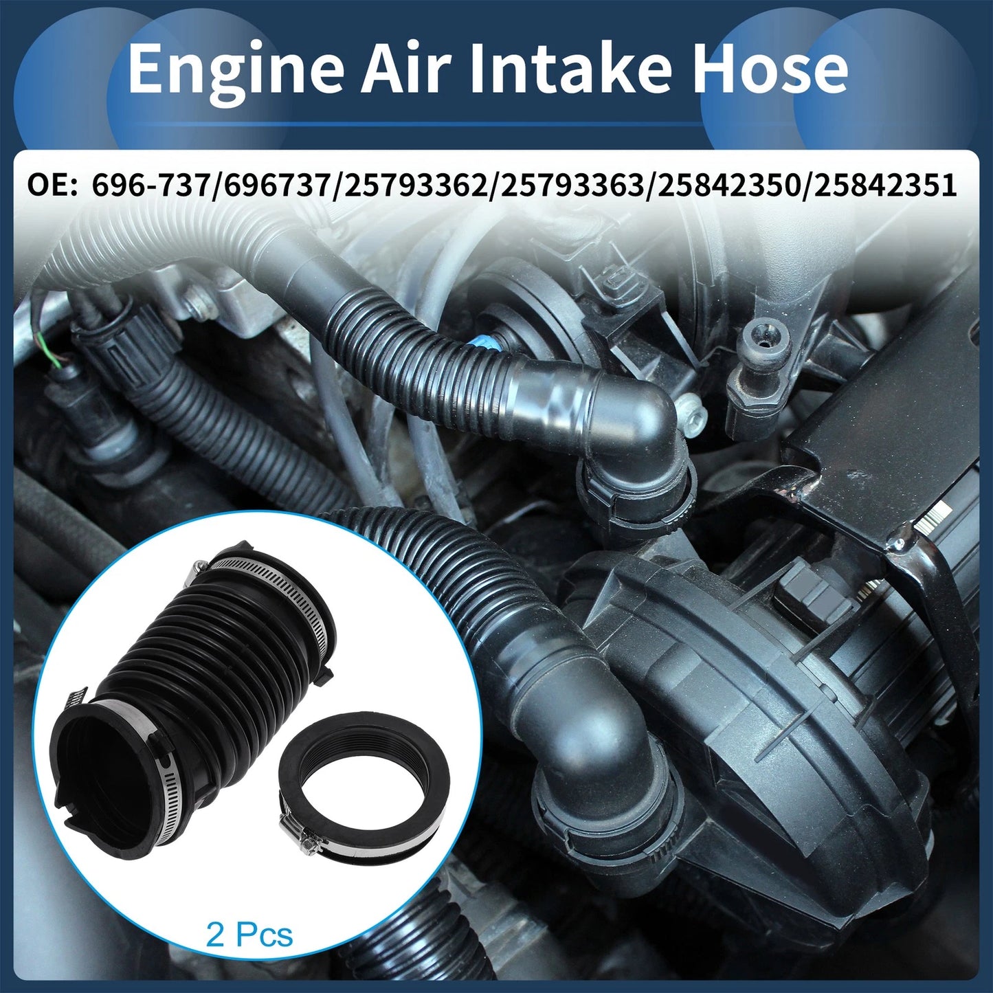 Engine Air Intake Hose for Chevrolet Cobalt L4 2.4L (2005–2010) No. 696-737 Rubber Clamp