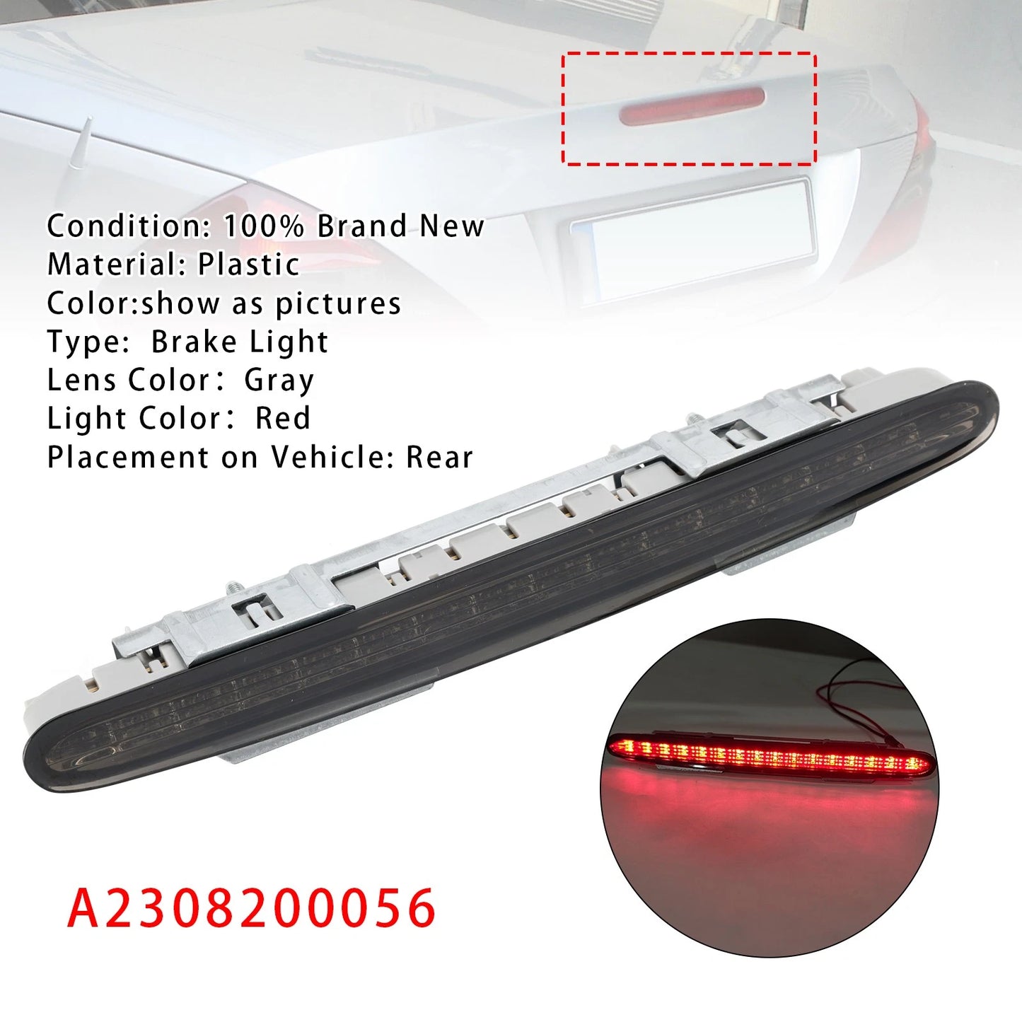 Rear Third Brake Light Lamp for Mercedes Benz SL55 SL550 R230 (2002–2012) Gray