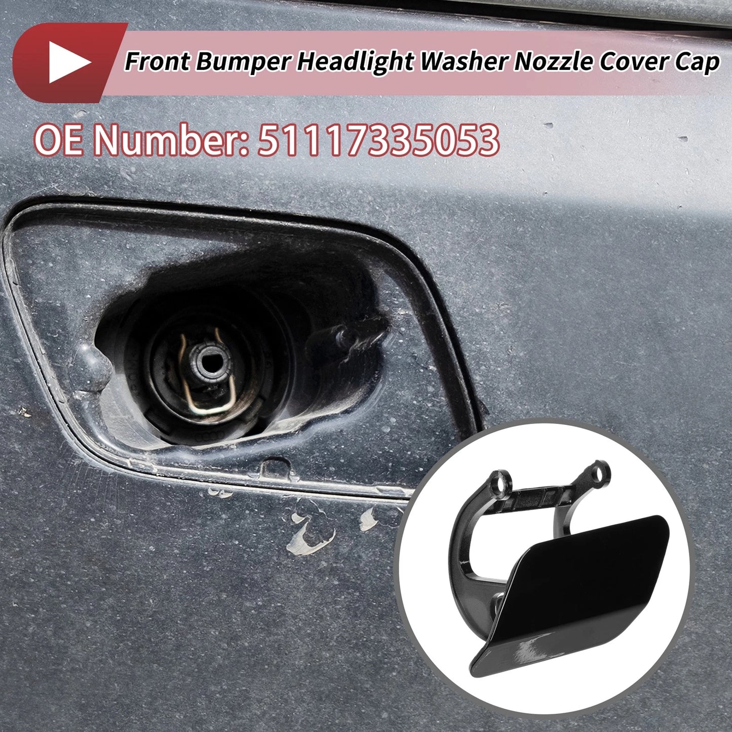 Front Left Washer Nozzle Cover Cap No. 51117335053 for BMW 740i (2013–2015) Black