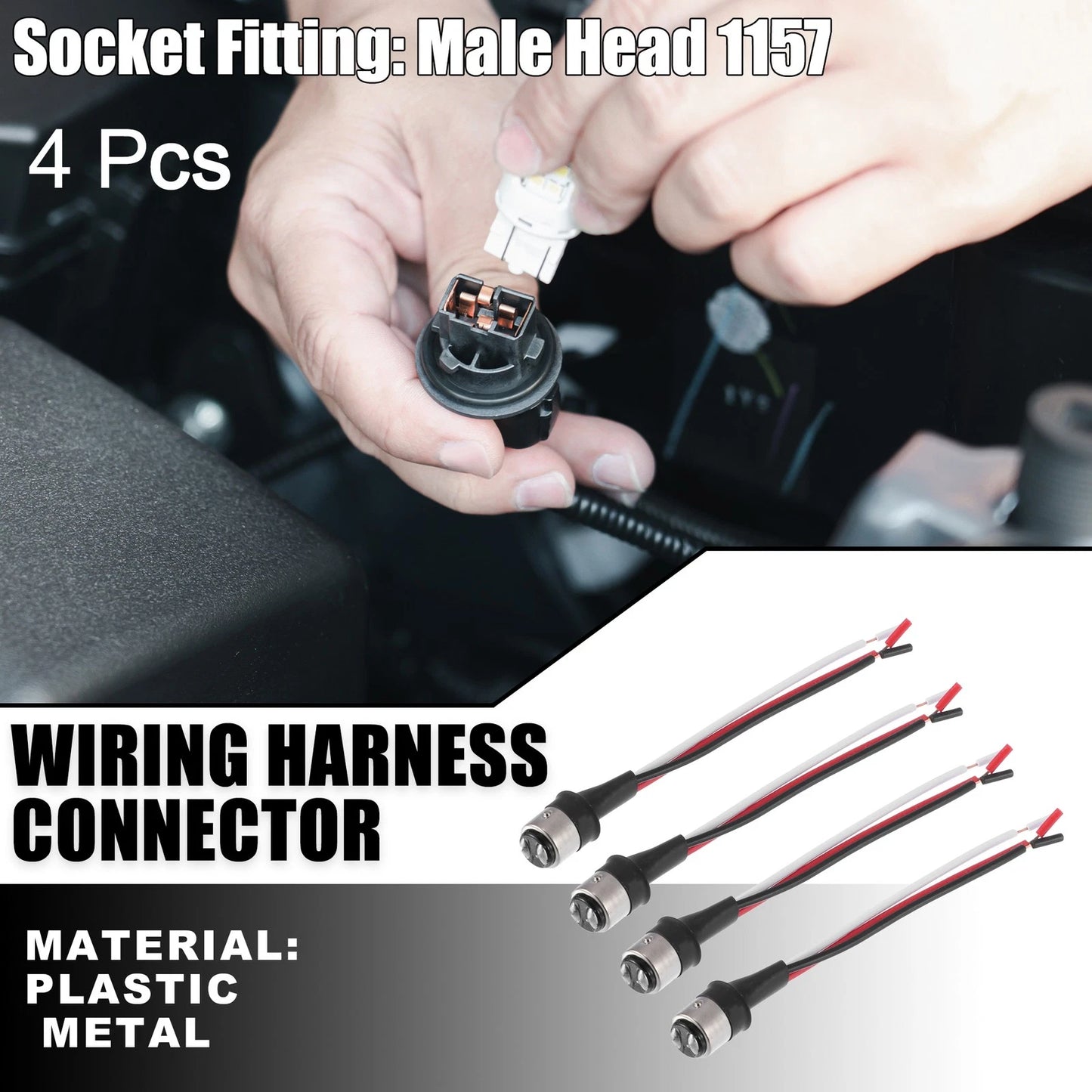 Set of 4 Male 1157 Pigtail Socket Wire Harness Connectors for Turn Signal Lights