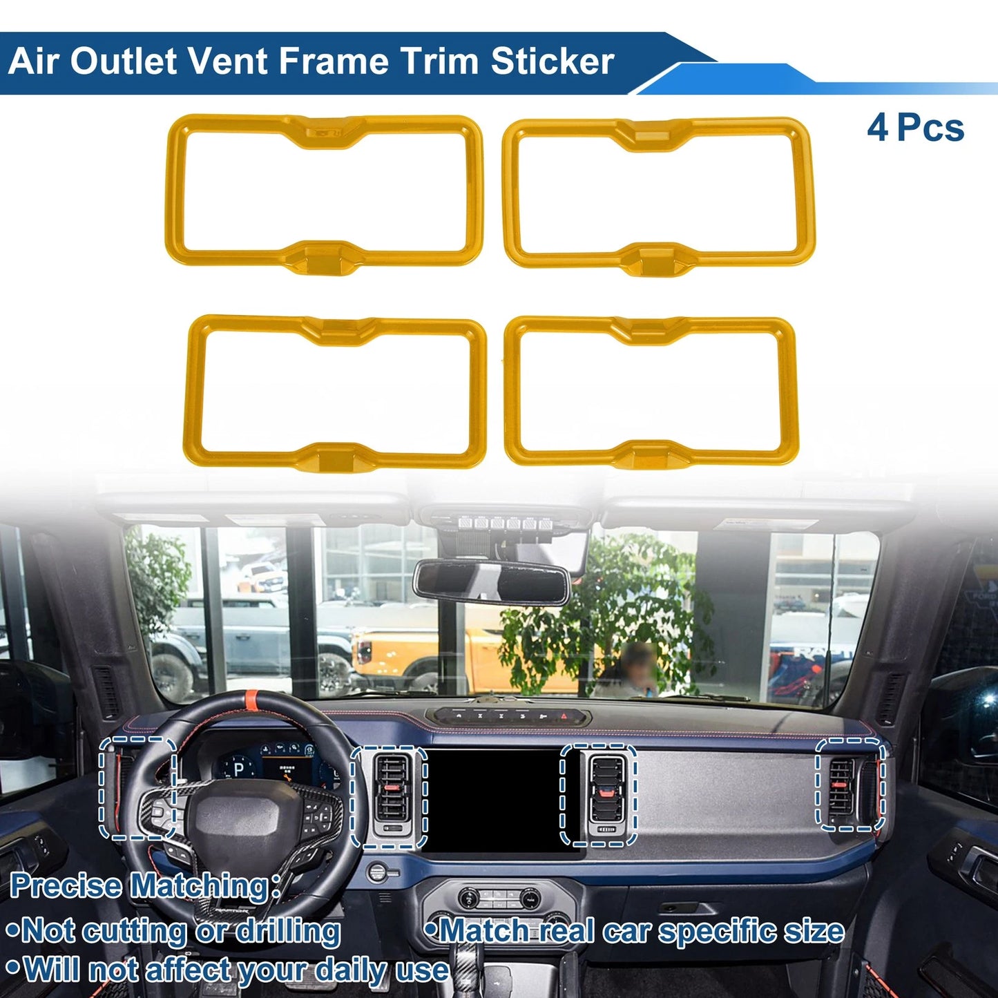Set of 4 Air Condition Outlet Vent Trim Covers for Ford Bronco (2021–2024) Yellow