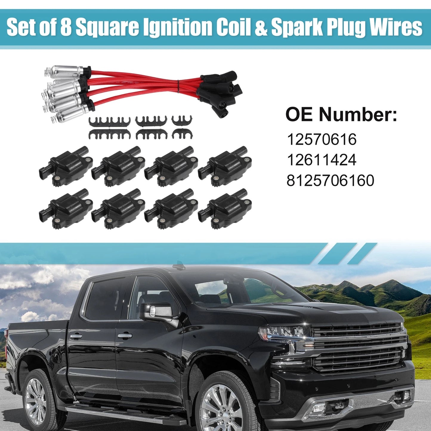 Set of 8 Ignition Coils Pack No.12570616/12611424 for Chevy Silverado 1500 (2007–2013)
