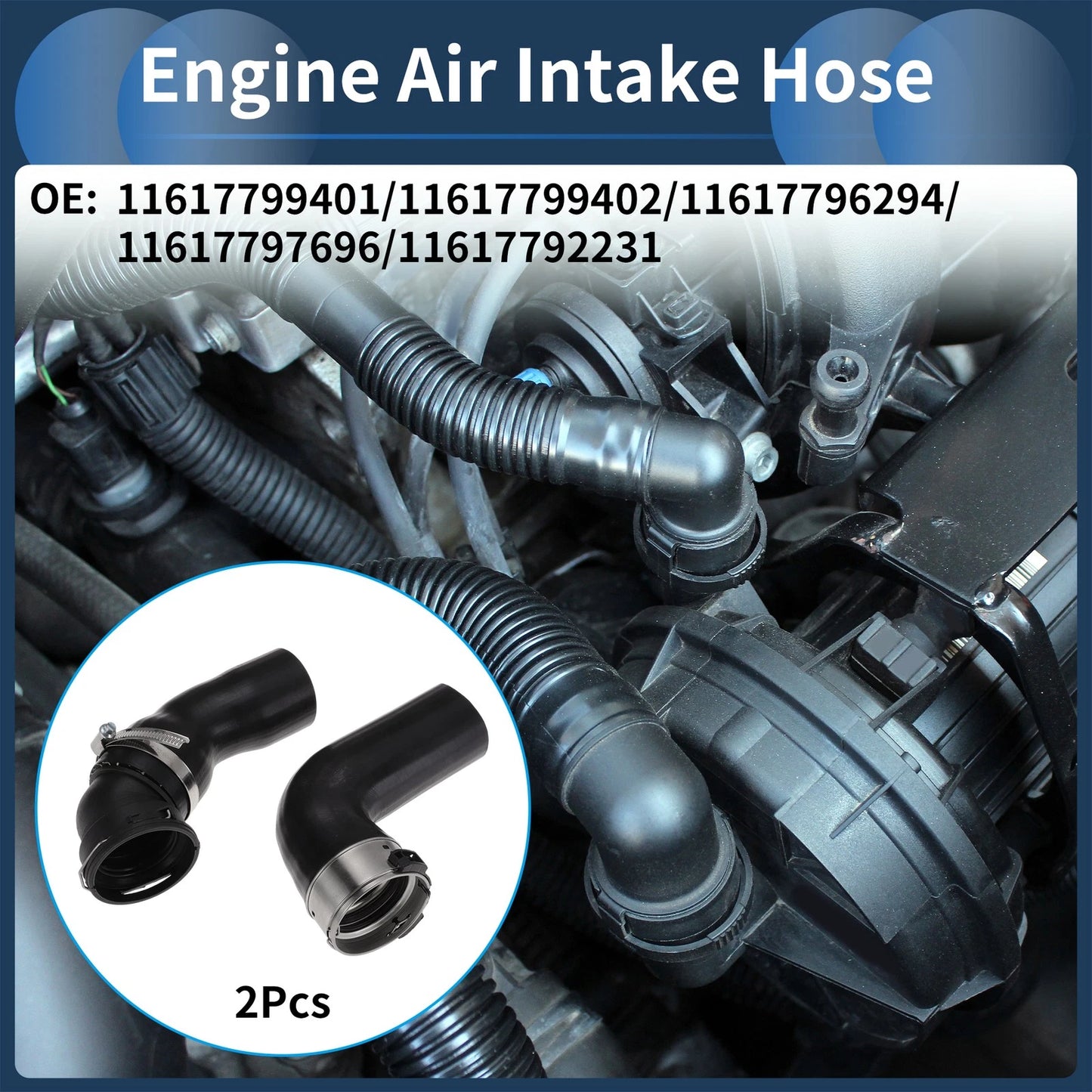 Set of 2 Engine Air Intake Hoses for BMW 5 Series E60 (2005–2010) 11617799401 Rubber