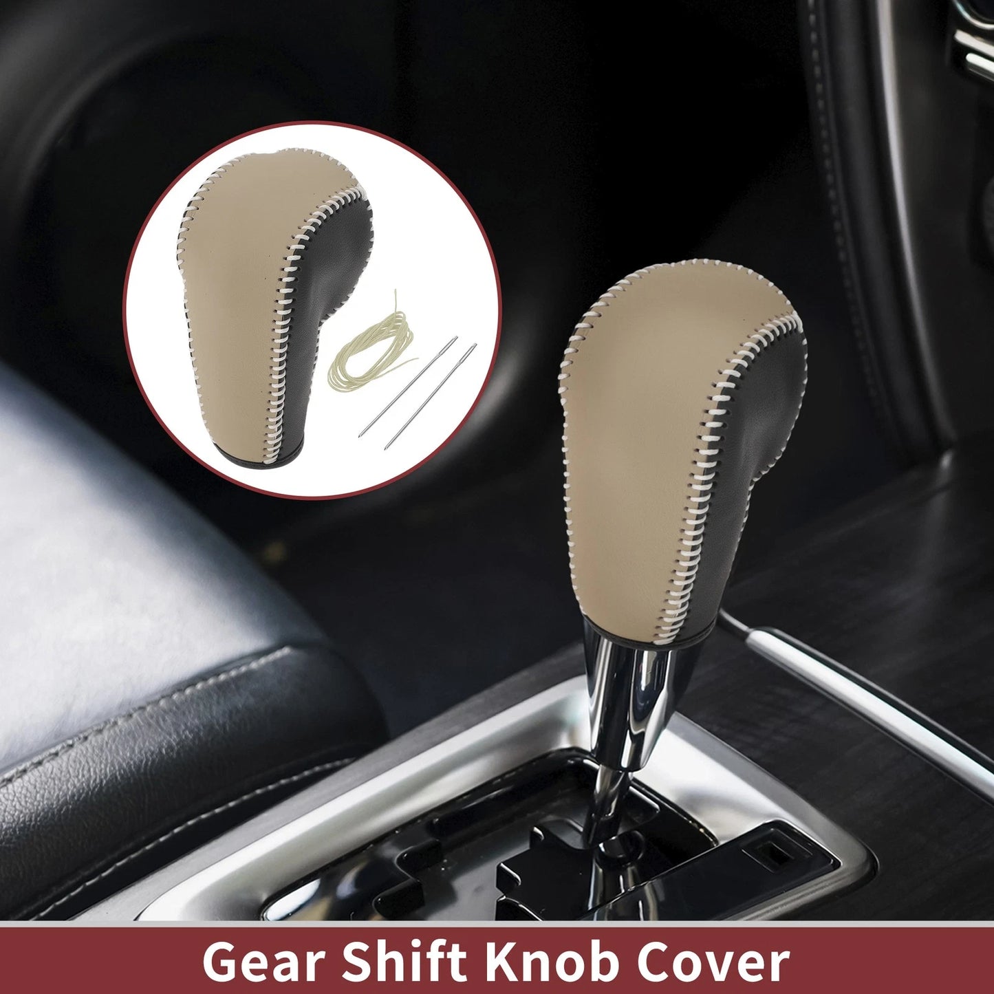 1 Pc Gear Shift Knob Cover for Ford Edge (2011–2014) Beige Faux Leather