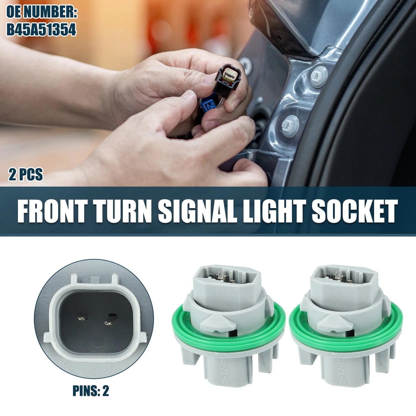 2Pcs Front Turn Signal Light Socket for Mazda 3 (2014–2018) 2 Pins No.B45A51354