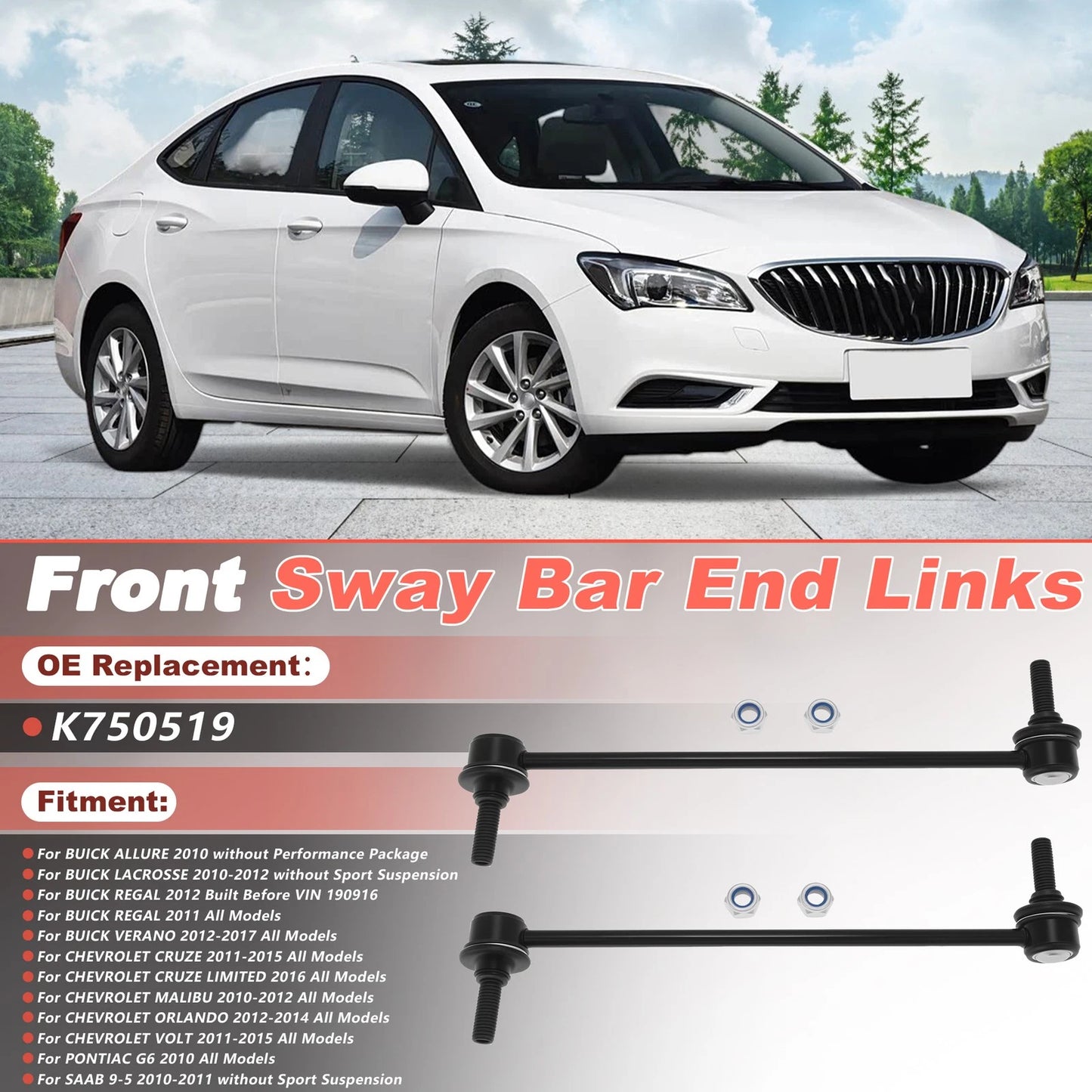 Front Sway Bar Ends for Buick LaCrosse, Verano, Chevrolet Cruze, Malibu, Volt (2010–2020)
