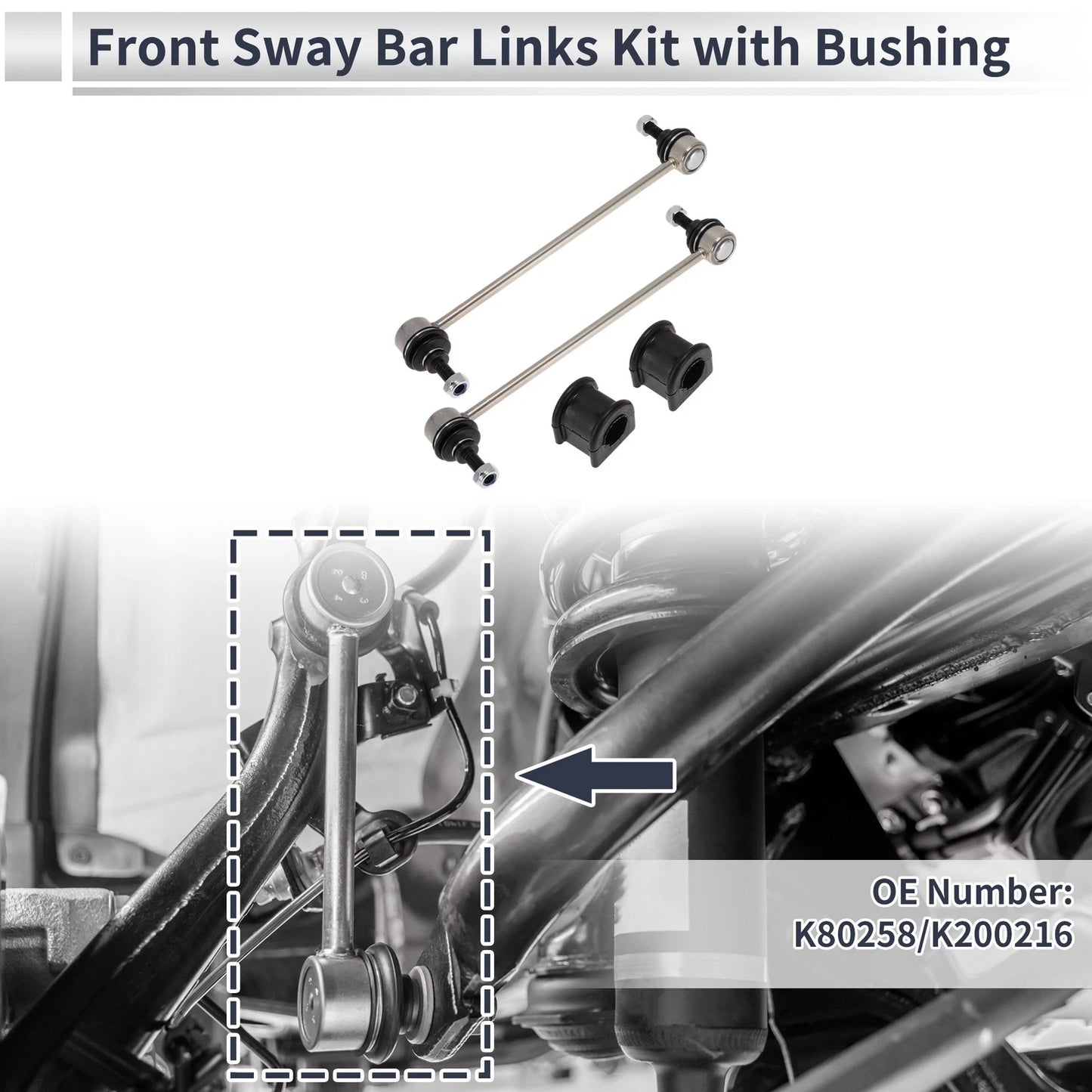 Set of 2 Front Stabilizer Bar Links with Bushings for Jeep Patriot (2007–2017)