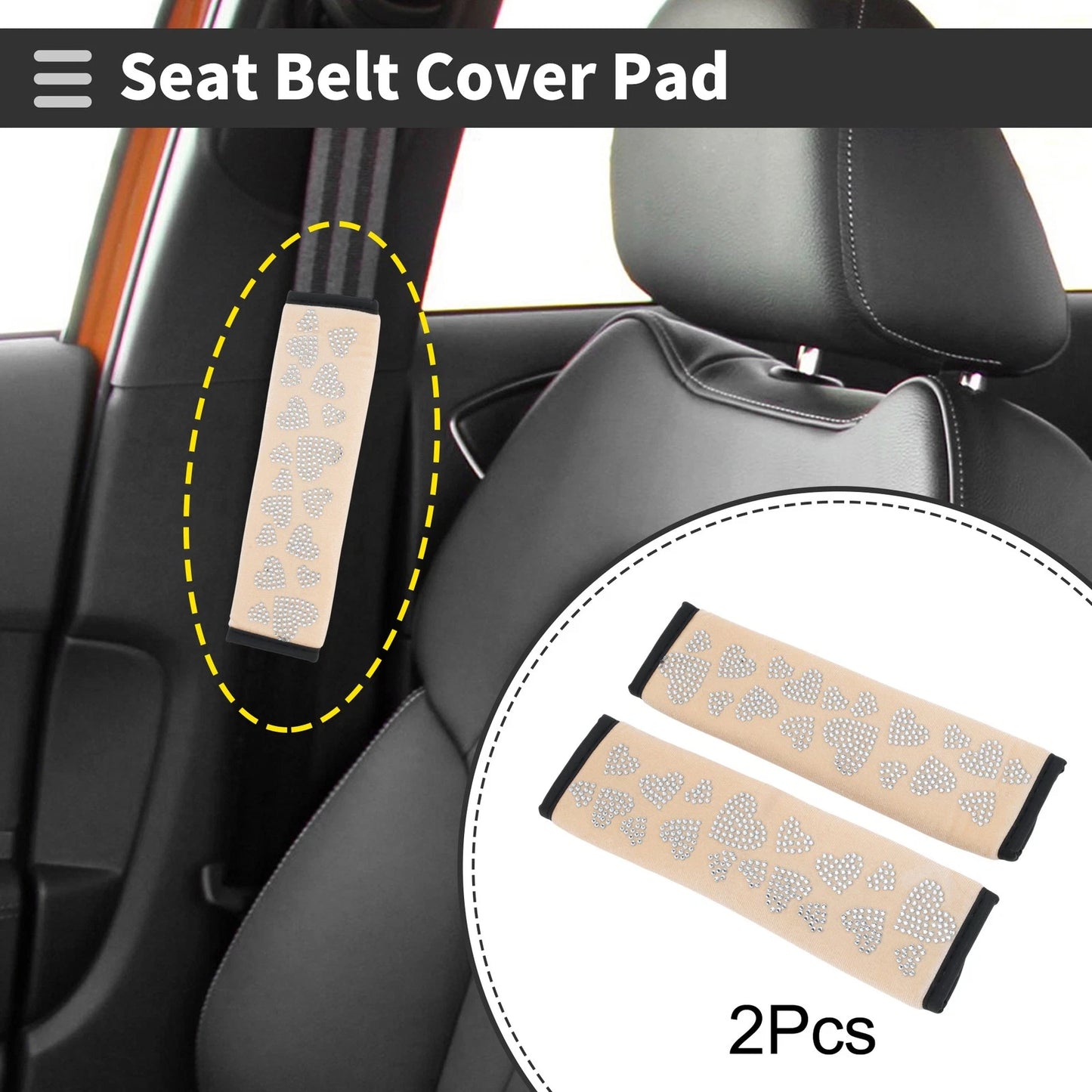 2X Beige Seat Belt Cover Pad for Universal Fit (23cm)