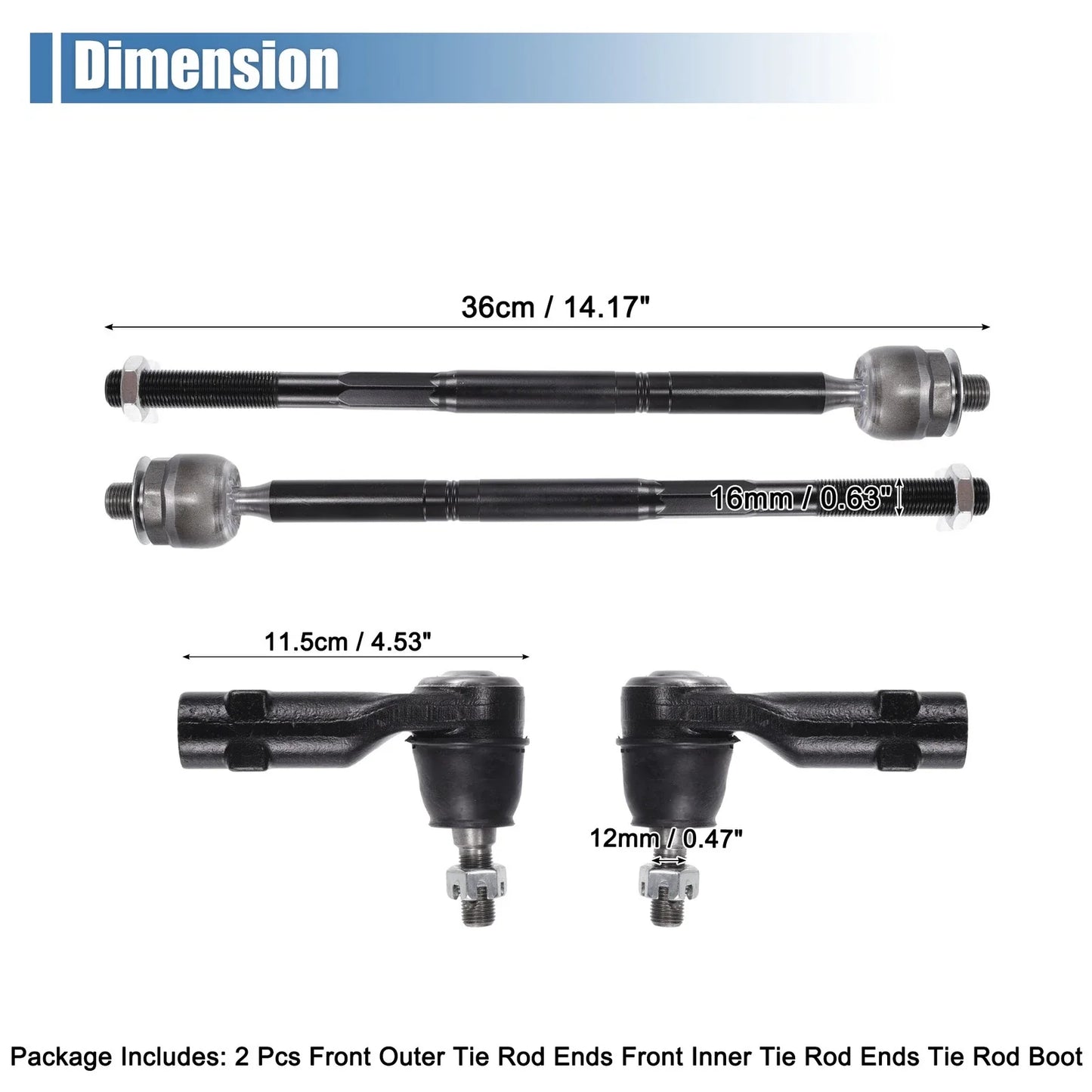 4 x Front Inner Outer Tie Rod End Links Kit for Chrysler 200, Dodge Dart