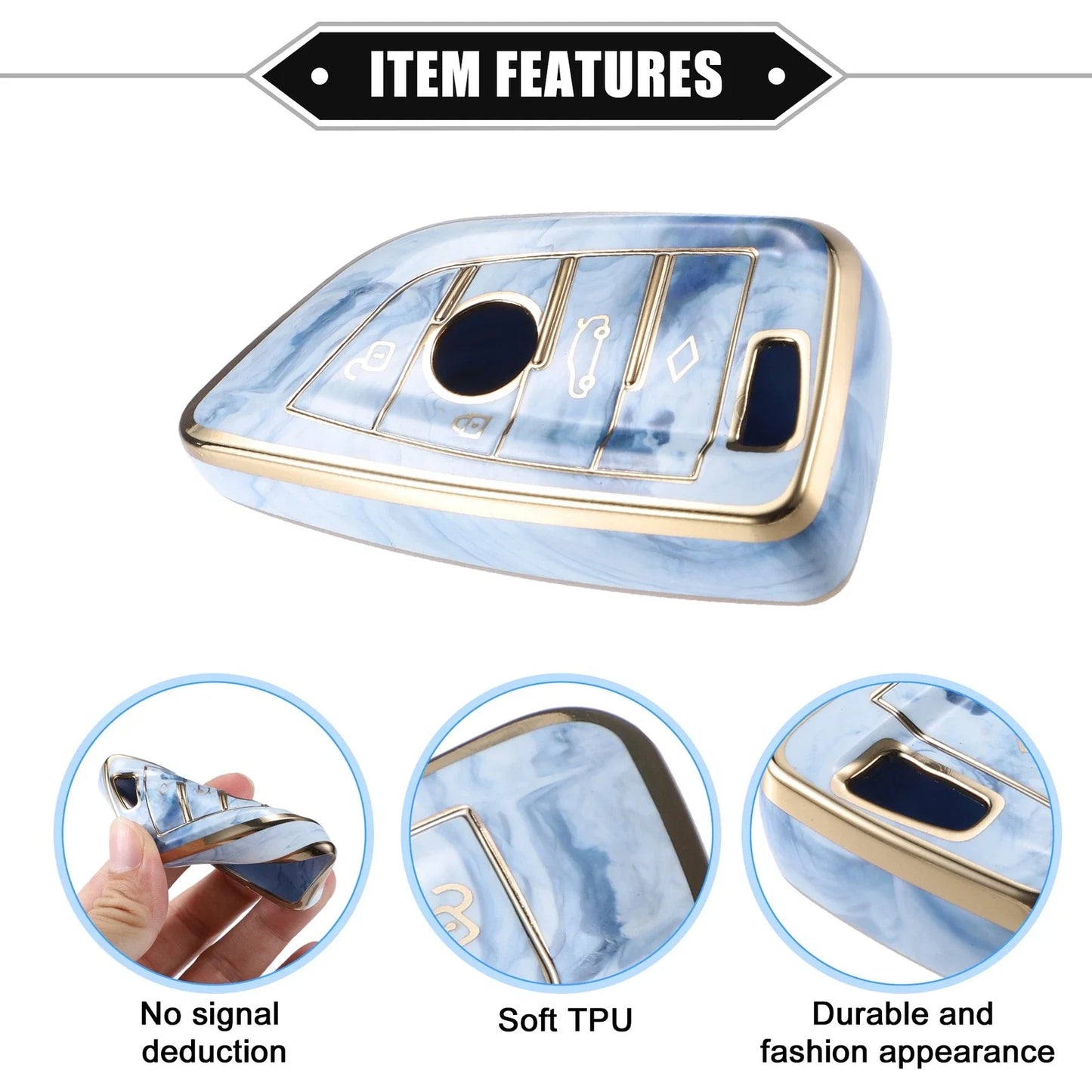 4 Buttons Remote Key Fob Cover for BMW 3-7 Series TPU Blue