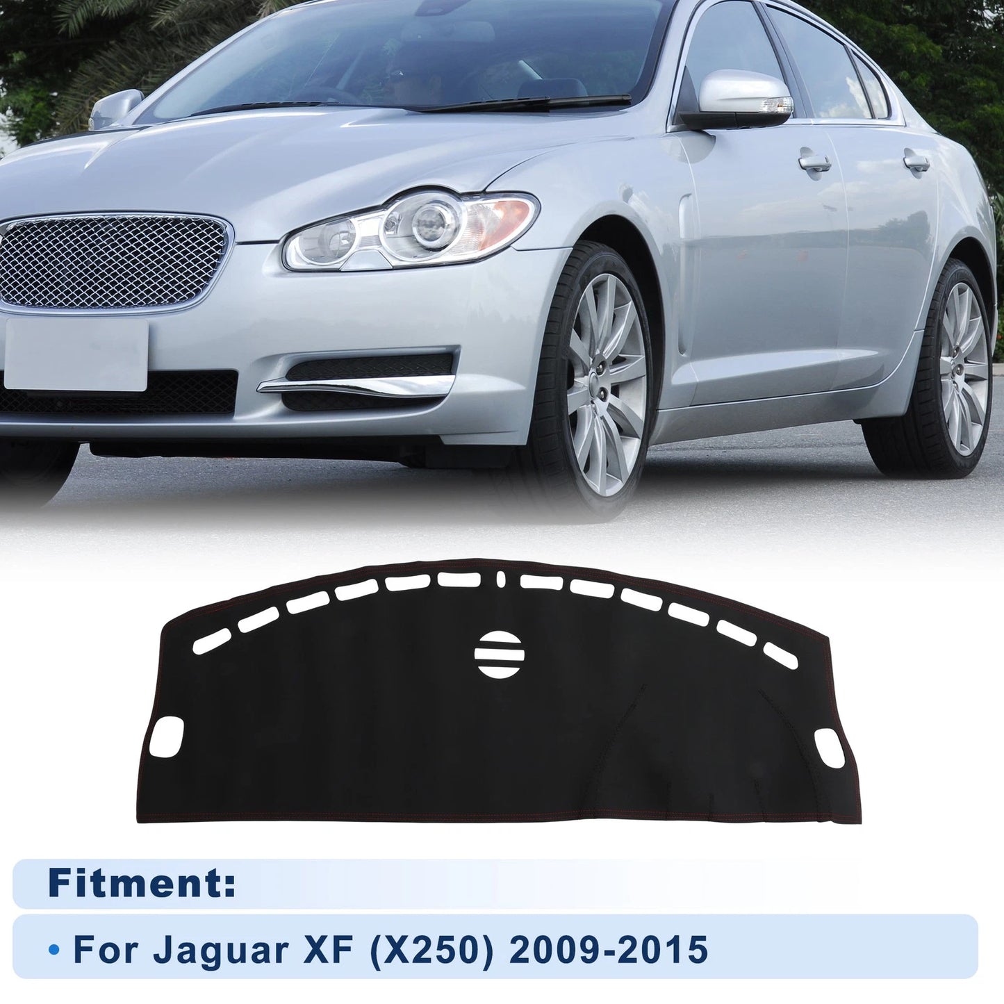 Dash Cover for Jaguar XF (X250) (2009–2015) Faux Leather Black Red Line