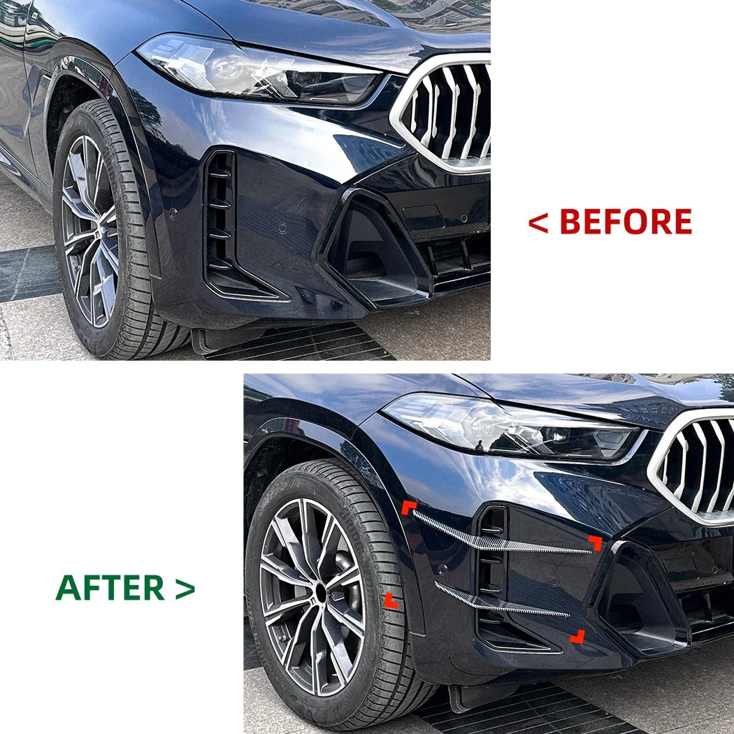 Carbon Look Front Bumper Side Fin Canard Splitter for BMW X6 (2023–2025)