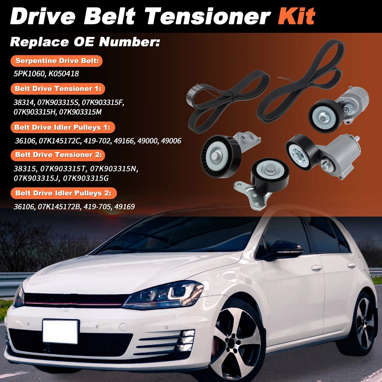 Drive Belt Tensioner Idler Pulley Kit for VW Golf Jetta Rabbit (2006–2010)