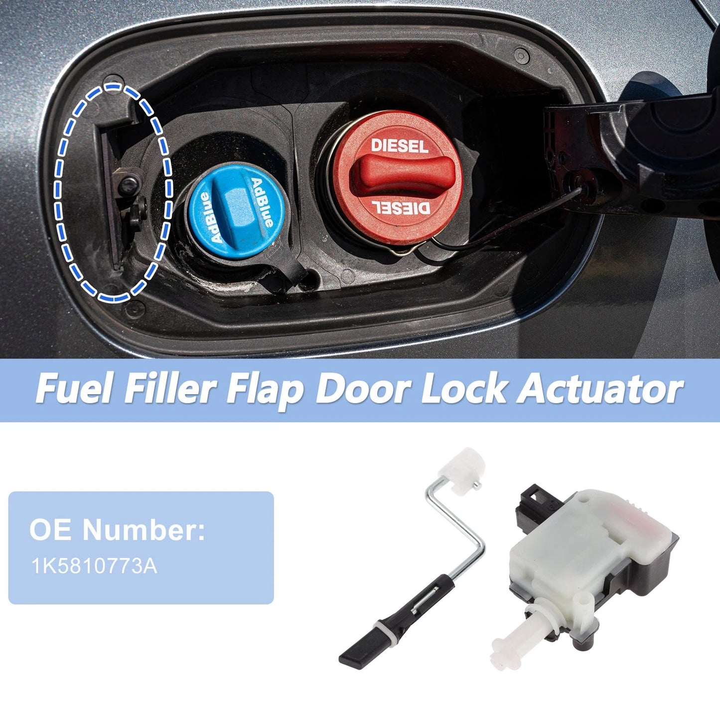 Fuel Filler Flap Door Latch Lock Actuator Motor for VW Jetta, Touran (2006–2019)