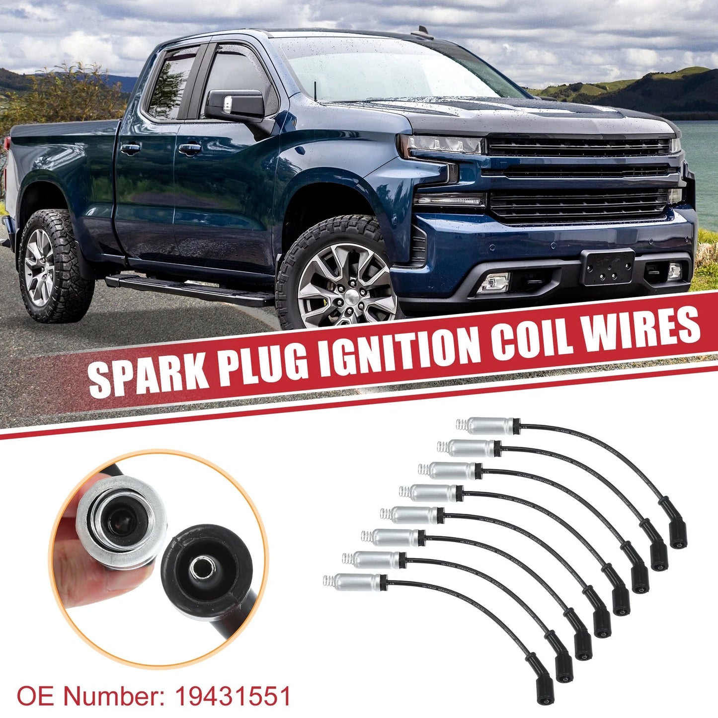 8pcs Spark Plug Wire Ignition Coil Cable No.19431551 for Chevrolet Silverado (2007–2013)