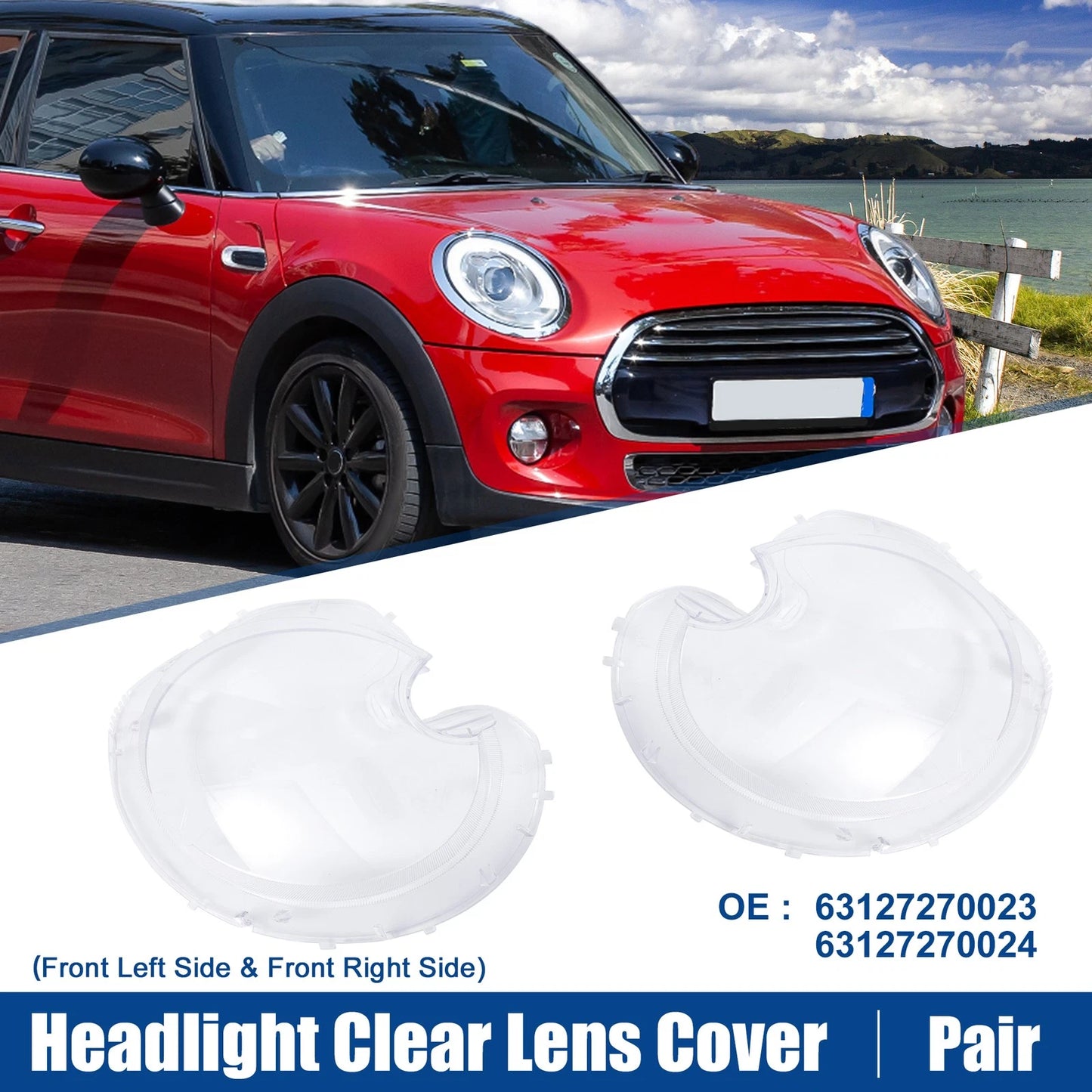 Pair Headlight Clear Lens Cover for Mini R56 Cooper Hatchback (2007–2013) No. 63127270023