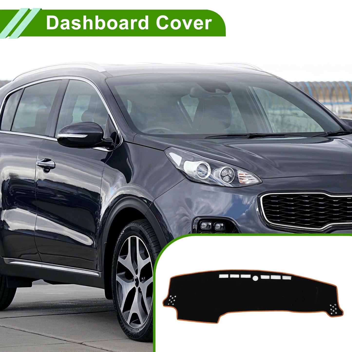 Dashboard Cover for Kia Sonet (2022–2025) Polyester Black Orange