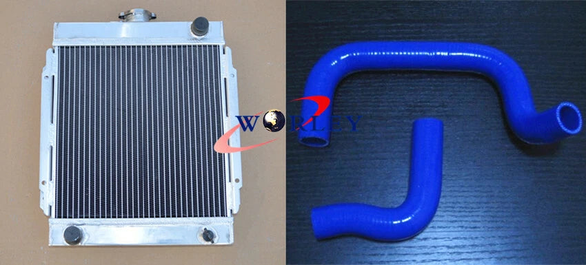 3 Row Aluminum Radiator + Blue Silicone Hose for Datsun 1200 (1970–1973)