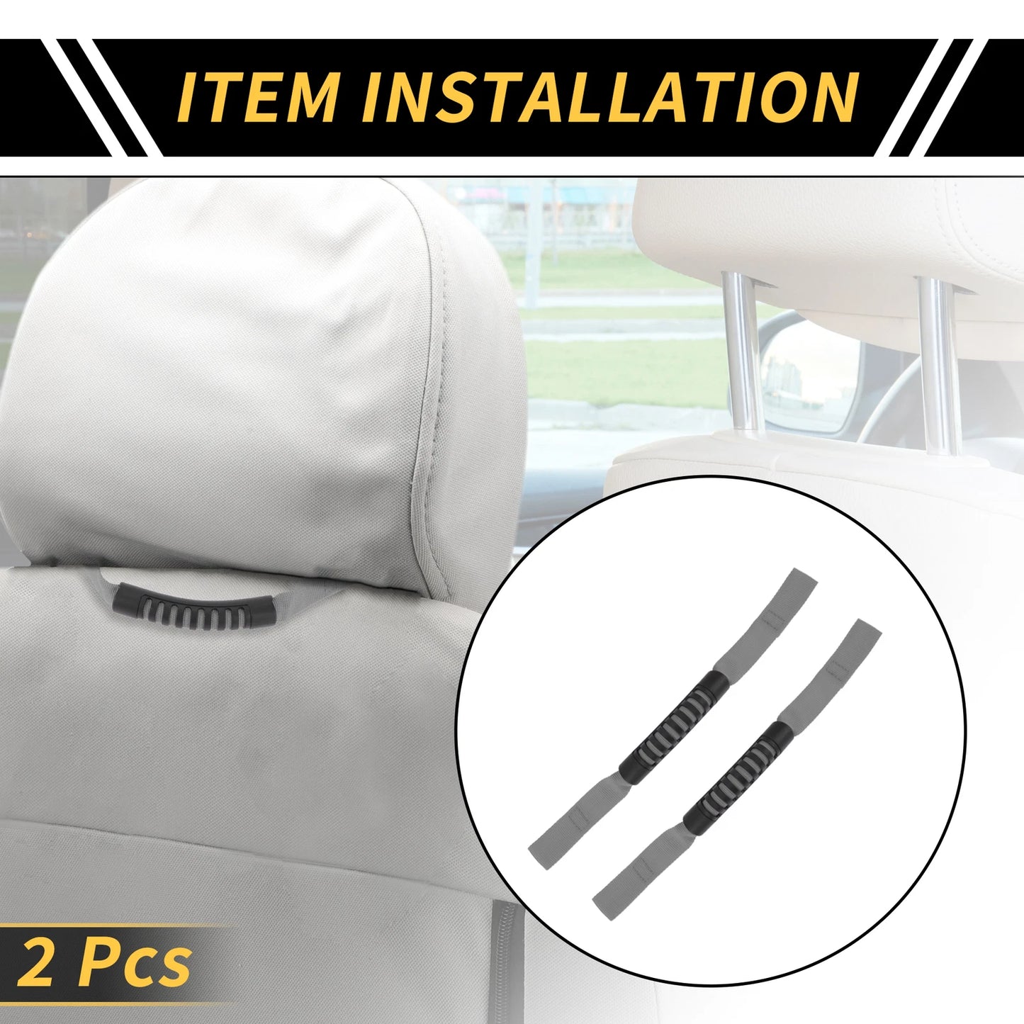 2 Pcs Headrest Grab Handles for Jeep Wrangler (2007–2018) Gray