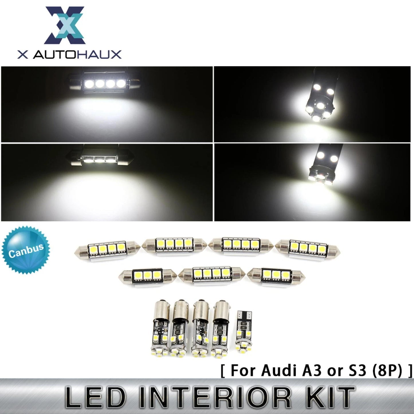 12pcs Canbus White LED Interior Lights for Audi A3 S3 (8P) (2006–2011)