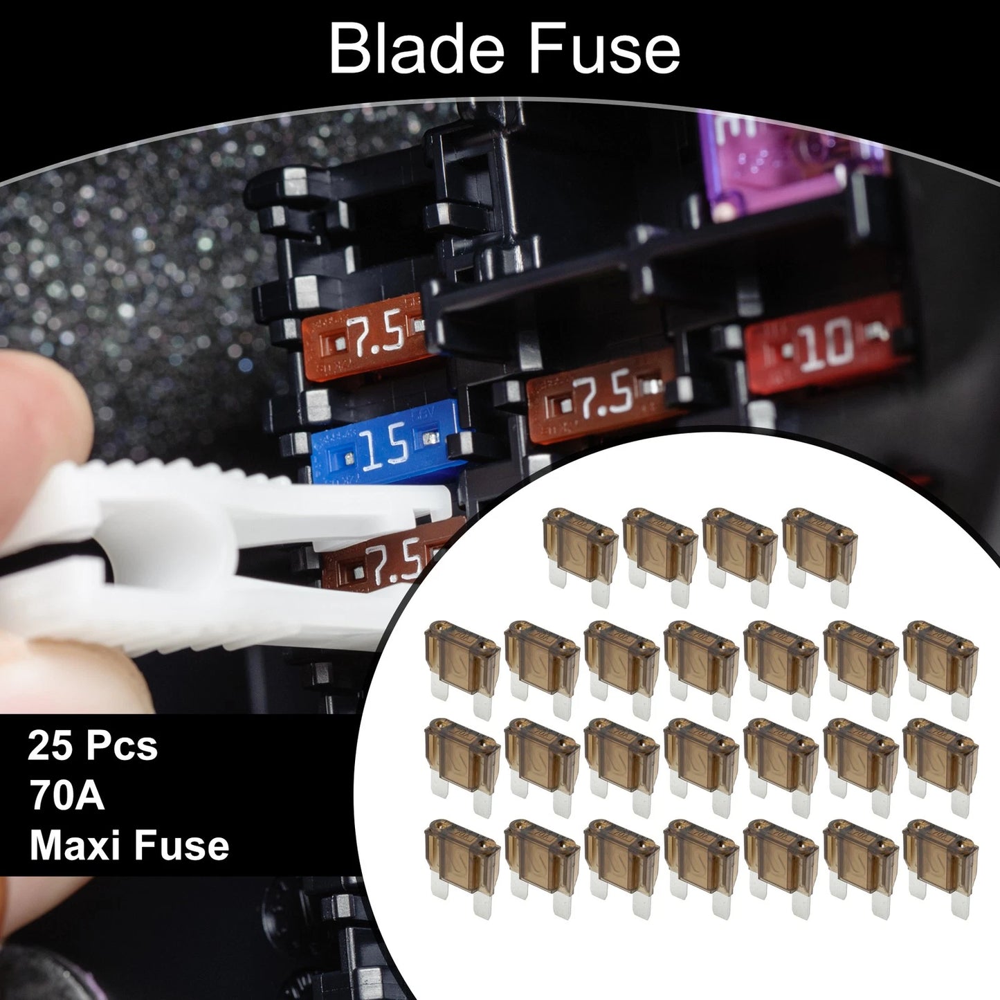 Set of 25 Maxi Fuse 70A Blade Fuses for Car Boat Truck RV Motorcycle