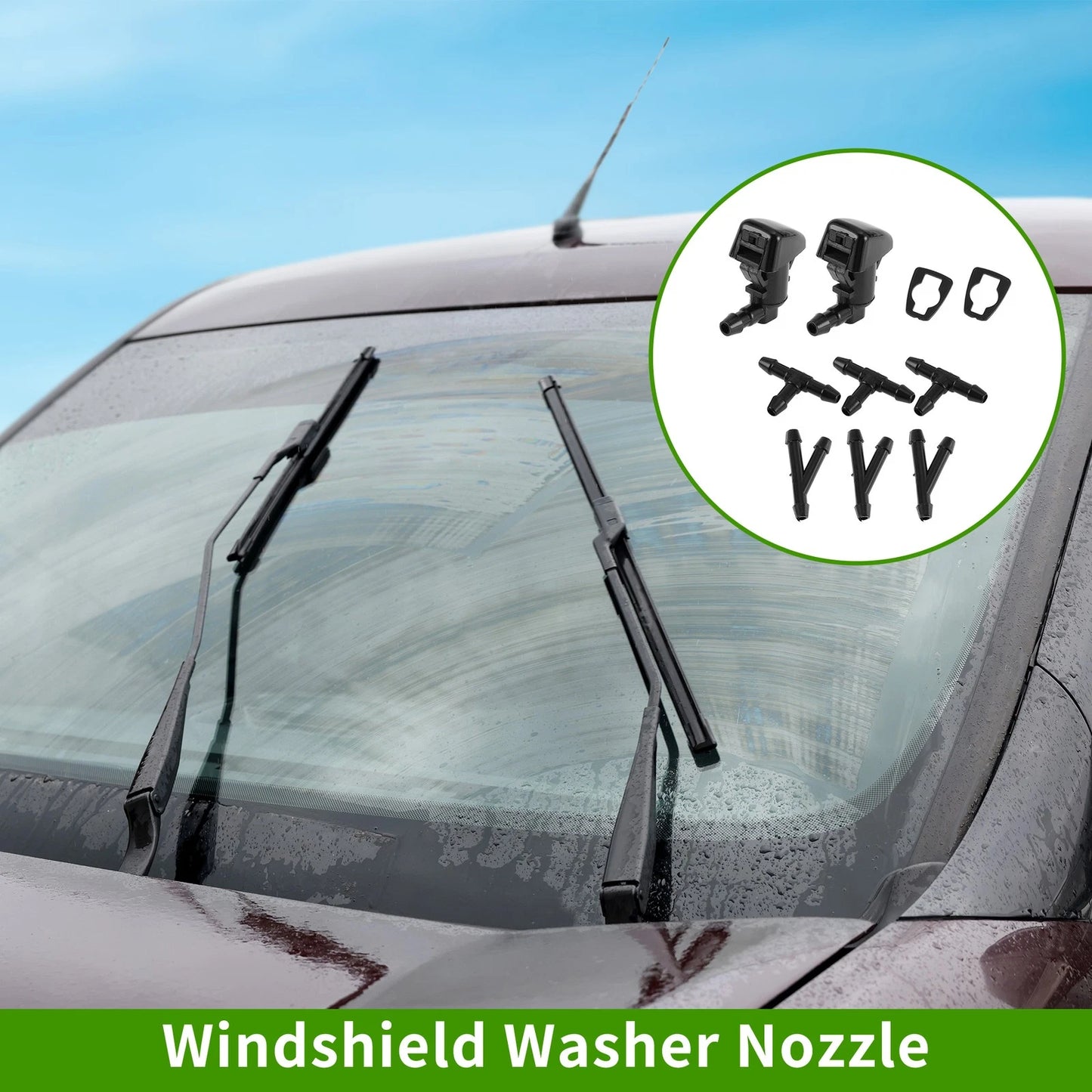 Set of 1 Windshield Washer Nozzle w/ Hose Connector for Ford (No. 8L8Z17603AA)