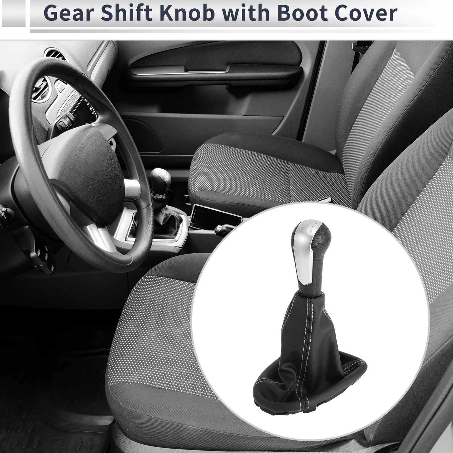 5 Speed Gear Shifter Knob with Cover for Chevrolet Spark (2011–2015) Faux Leather