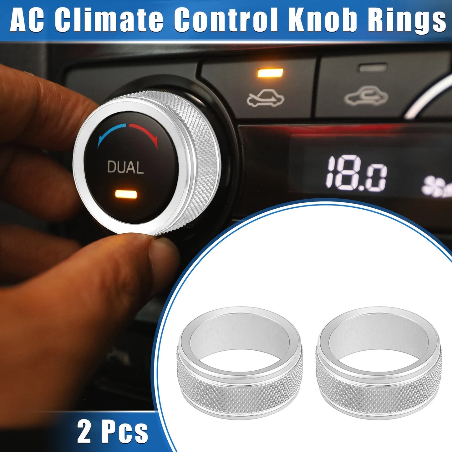 2pcs AC Climate Control Knob Rings for Toyota Camry (2021–2023) Silver Tone