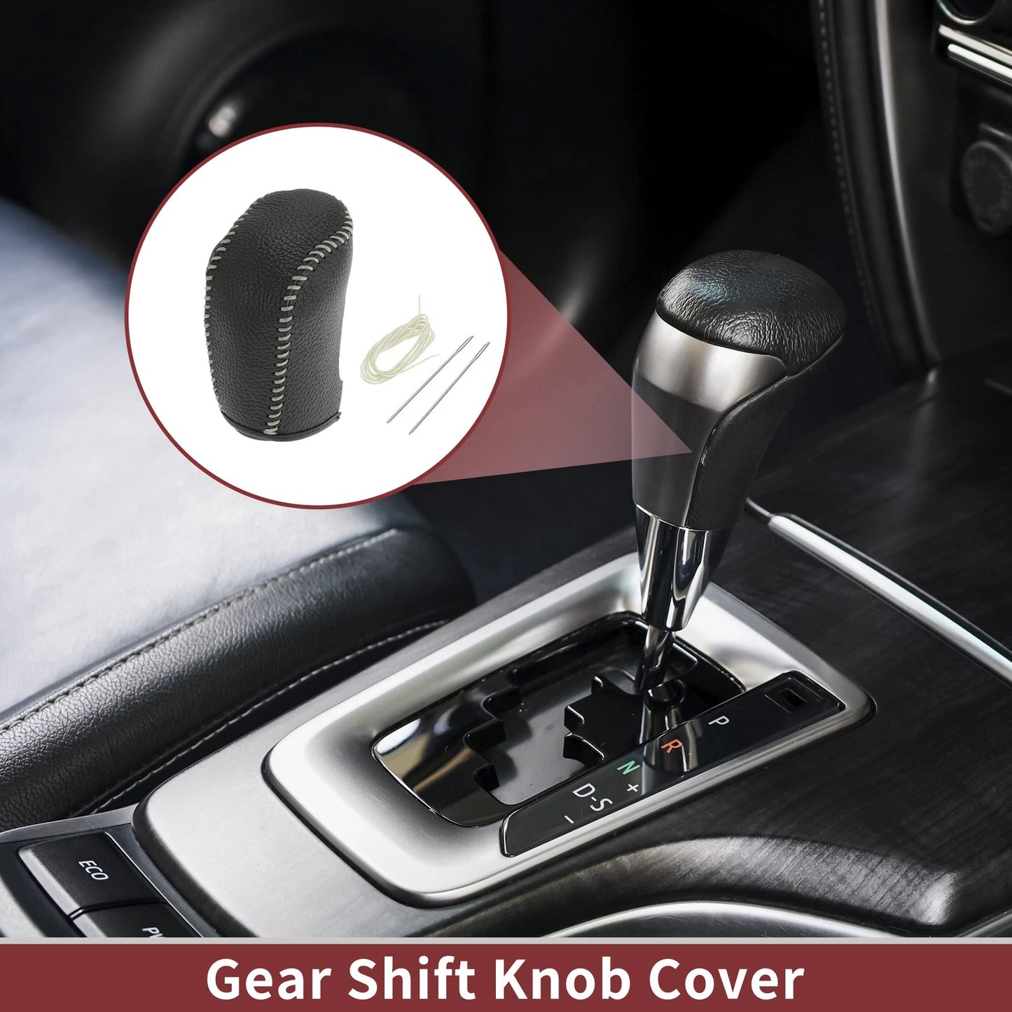 Gear Shift Knob Cover for Hyundai Sonata (2011–2019) Black Beige Faux Leather