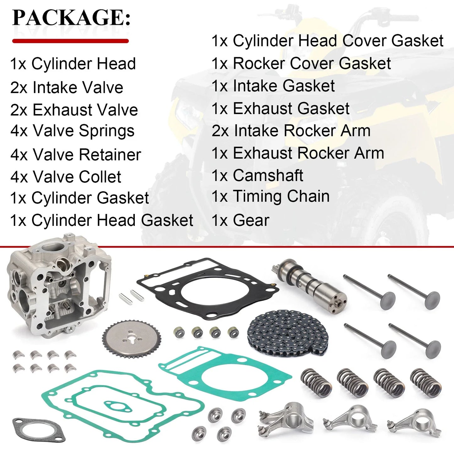 Cylinder Head Rocker Arm Camshaft Valve Kit for Polaris 500 (1996-2014)