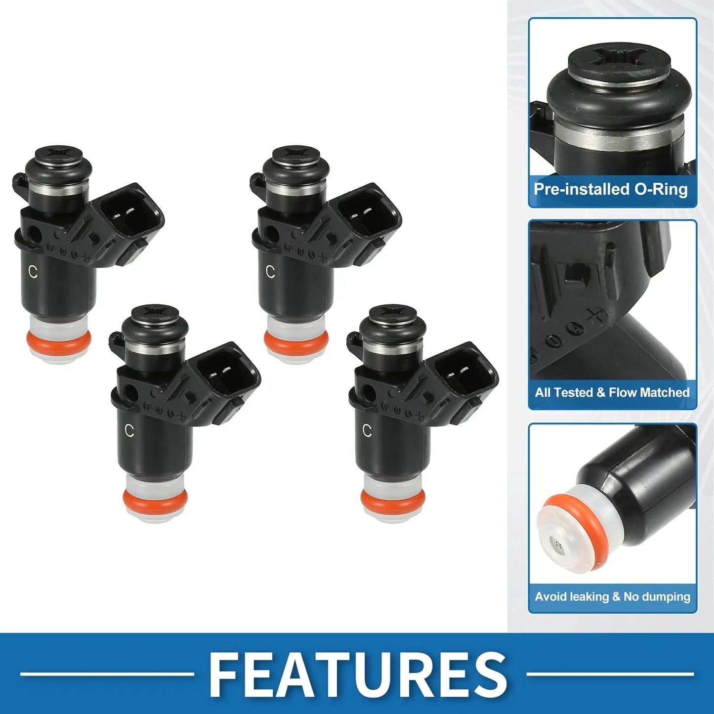 Fuel Injector 1.7L for Honda Civic DX, LX (2001-2005) - 4 x Black Injectors