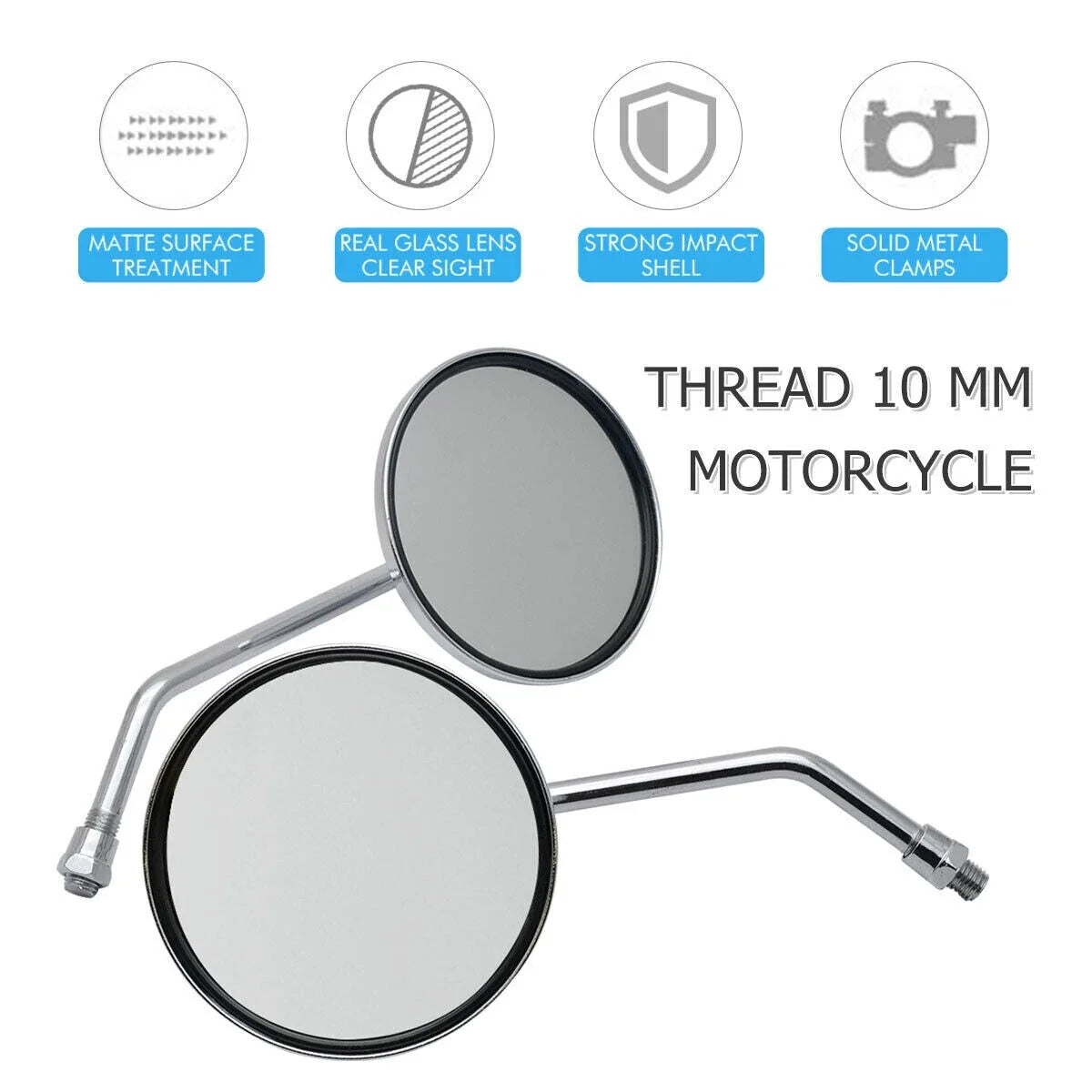10mm Silver Round Mirror Pair (2) for Quad Bike Motorcycle ATV Go Kart Buggy