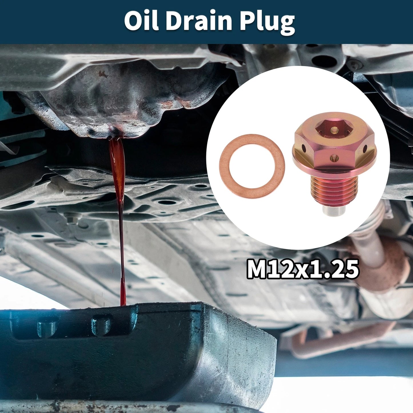 M12x1.25 Magnetic Oil Drain Plug for Sump (1 Pc) - Titanium Alloy Pink