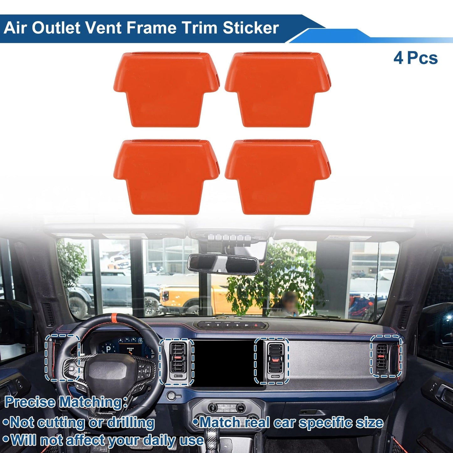 Set of 4 Air Condition Outlet Vent Trim Covers for Ford Bronco (2021–2024) Orange