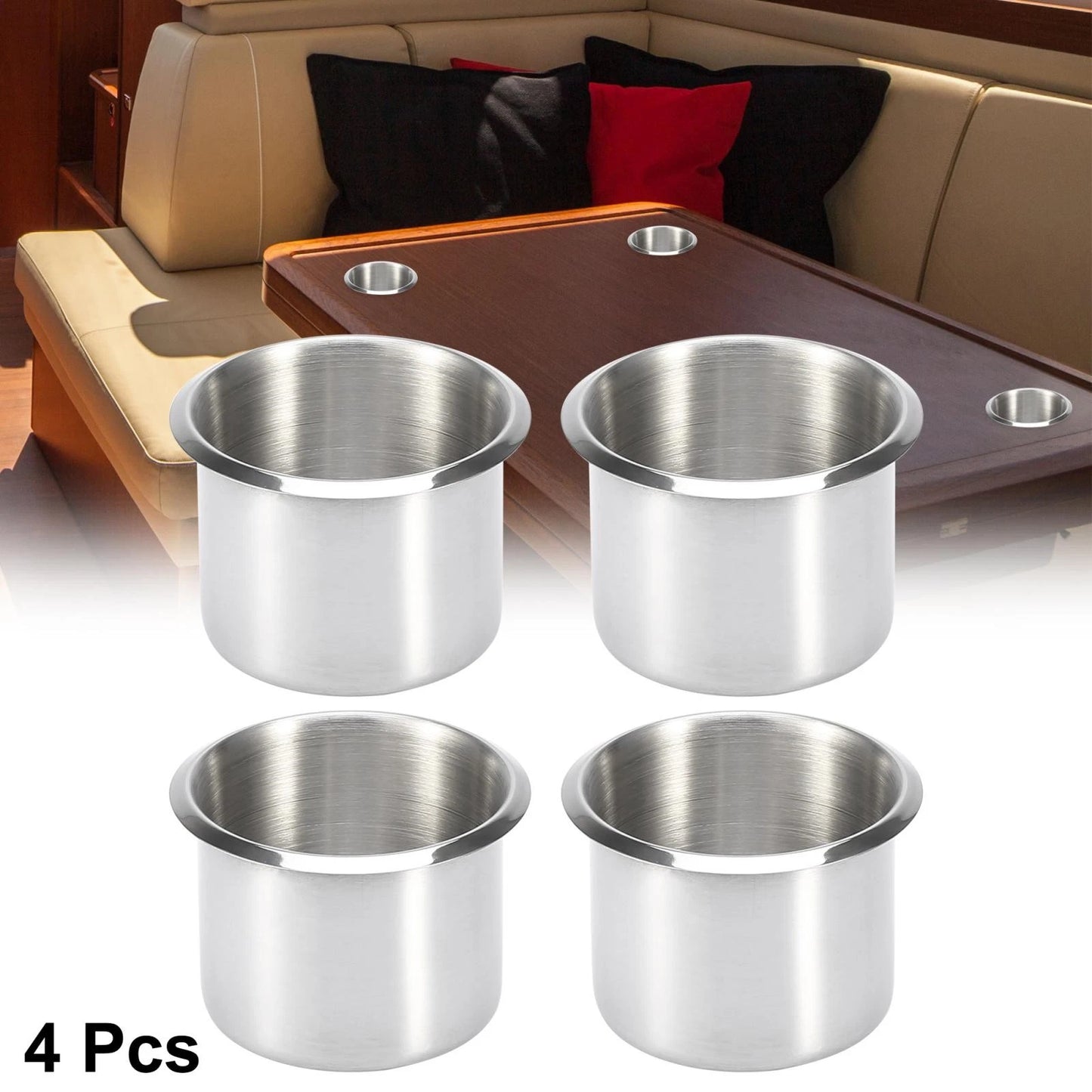 Set of 4 Stainless Steel Universal Cup Drink Holders for Marine Boats RVs