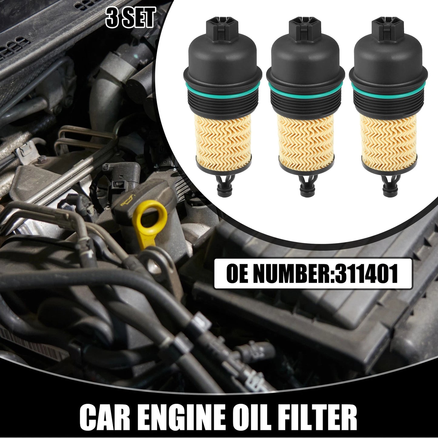 3pcs Oil Engine Filter Housing Cap Cover No. 311401 for Maserati Ghibli (2014–2019)