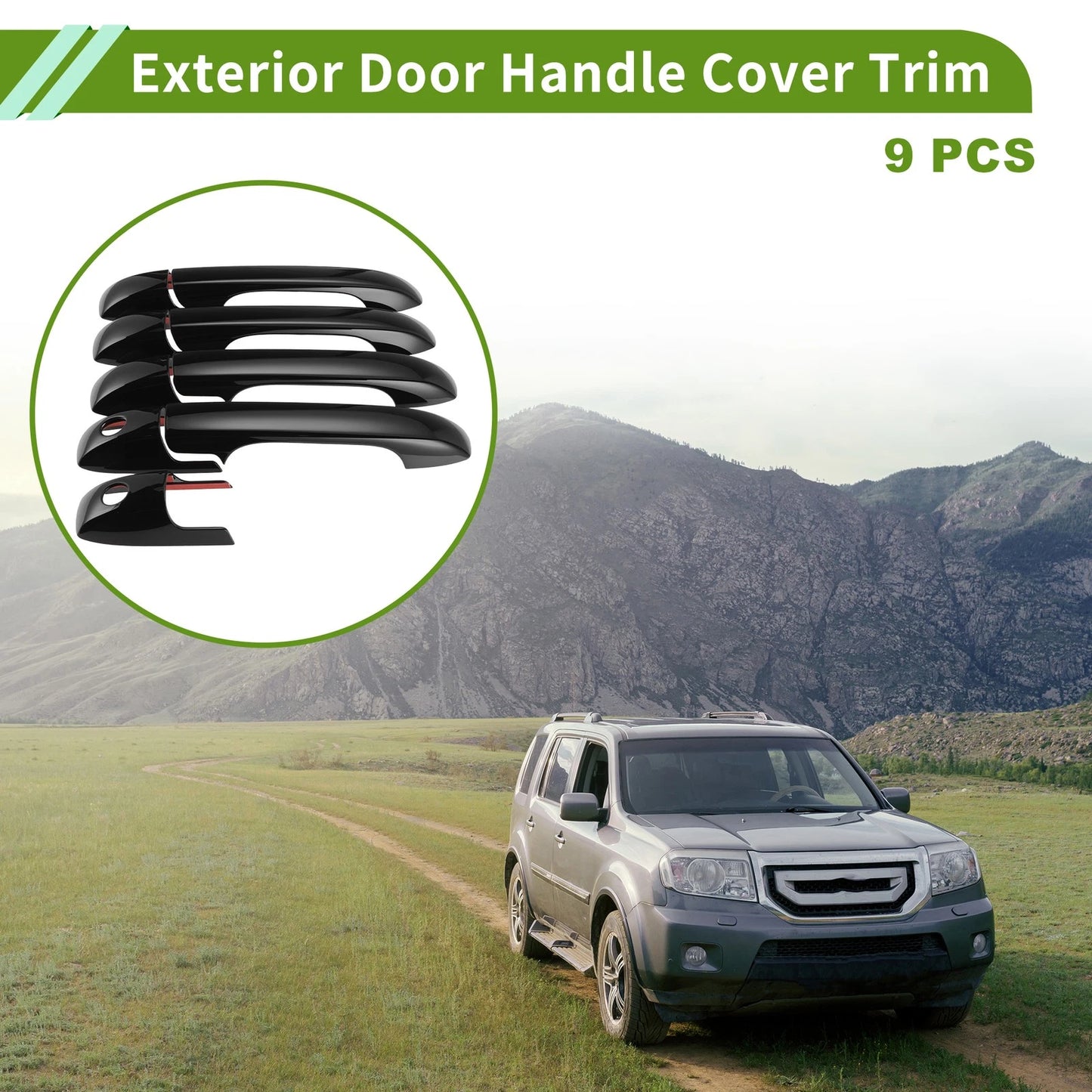 Set of 9 Exterior Door Handle Cover Trim for Honda Pilot (2003–2008) Glossy Black