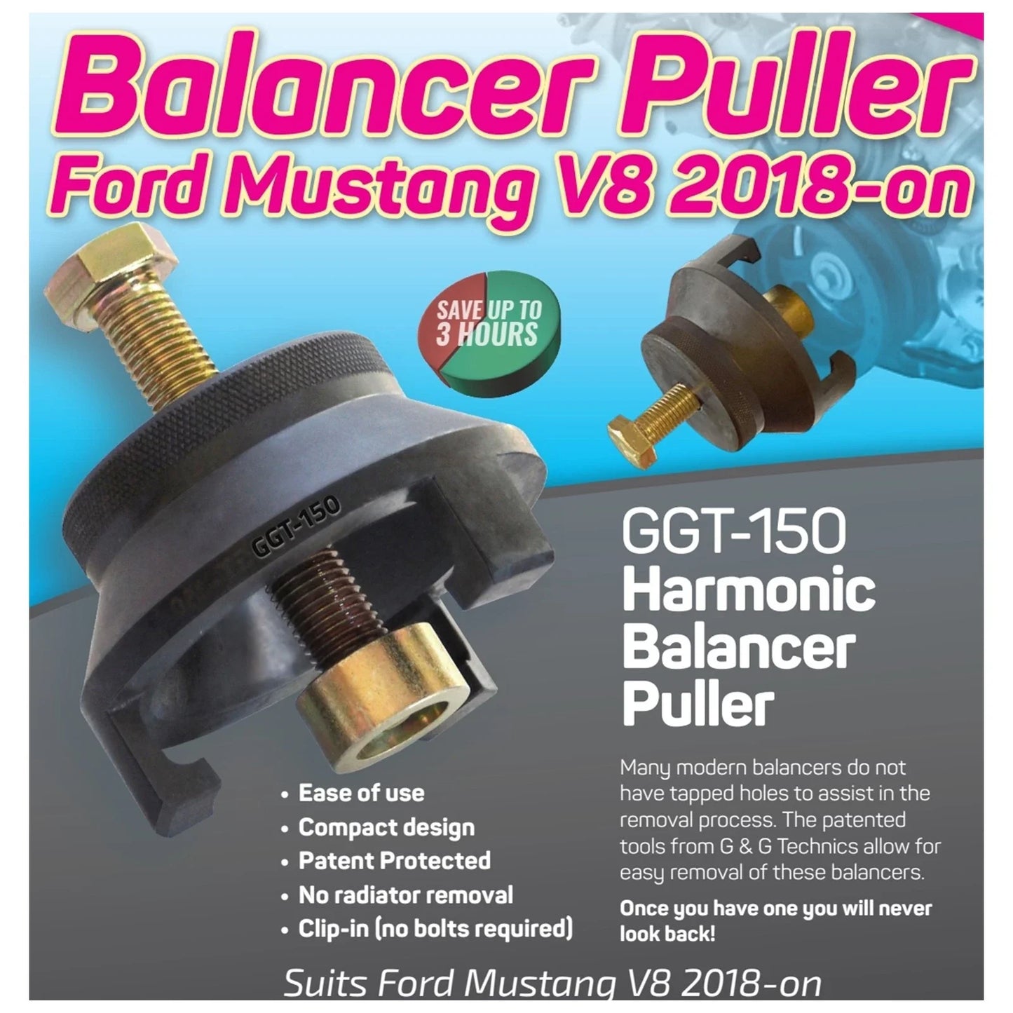 Harmonic Balancer Remover Puller G+G Technics for Ford Mustang