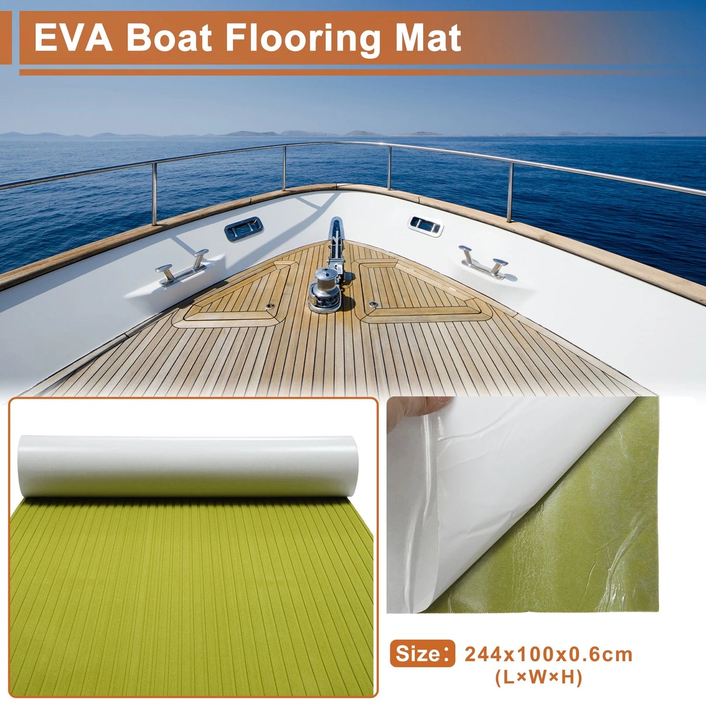 EVA Foam Boat Deck Flooring Strip 96"L x 39"W Peridot Green