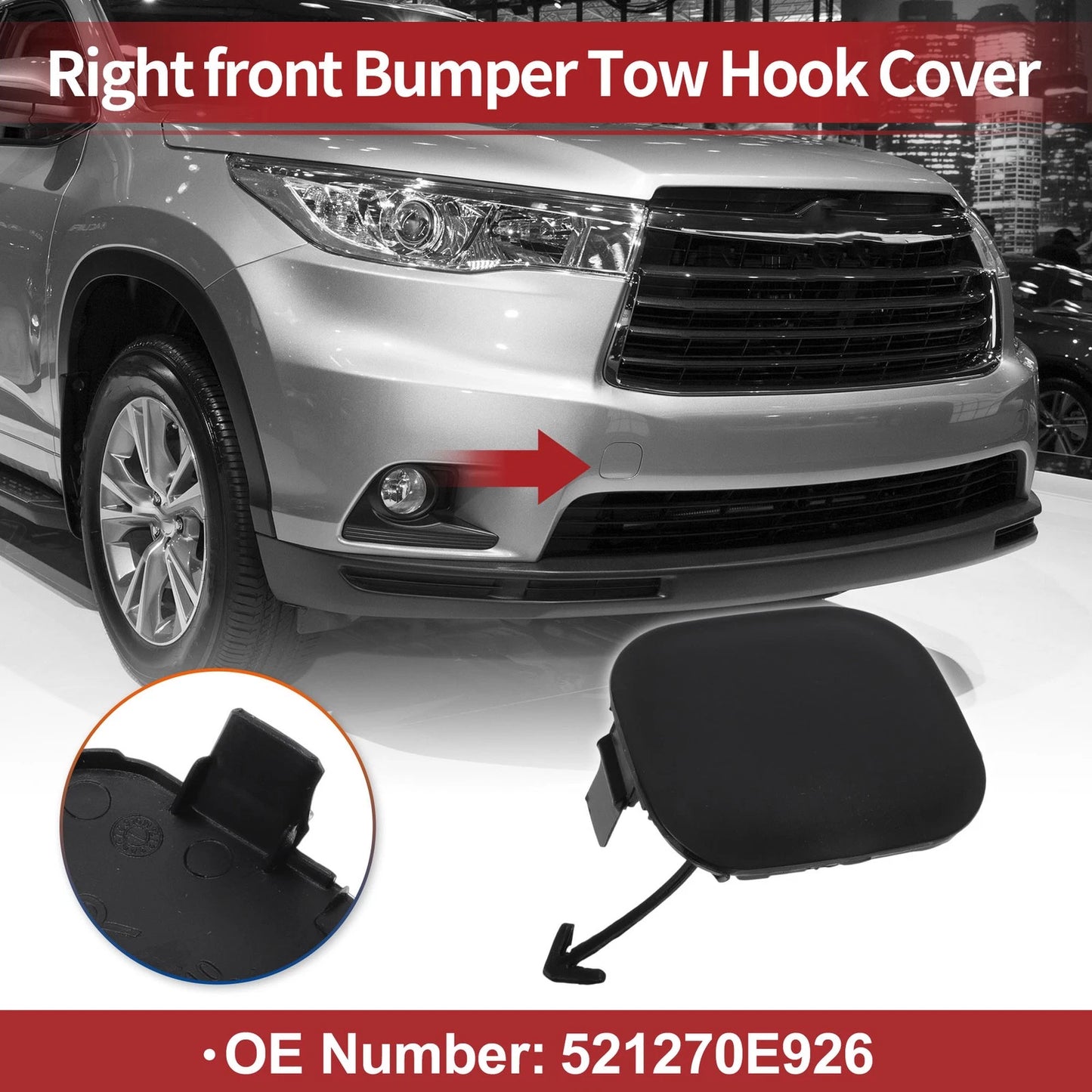 Tow Hook Cover Cap for Toyota Highlander (No. 521270E926) (2014–2019) Black