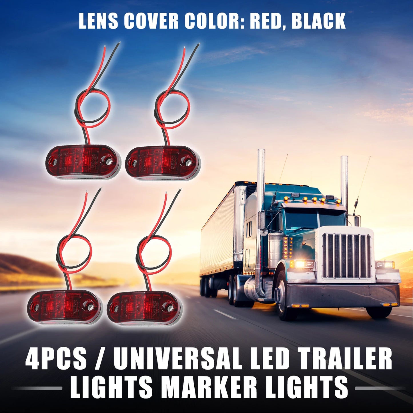 Set of 4 Universal LED Trailer Lights 24V Rubber Oval Waterproof Red
