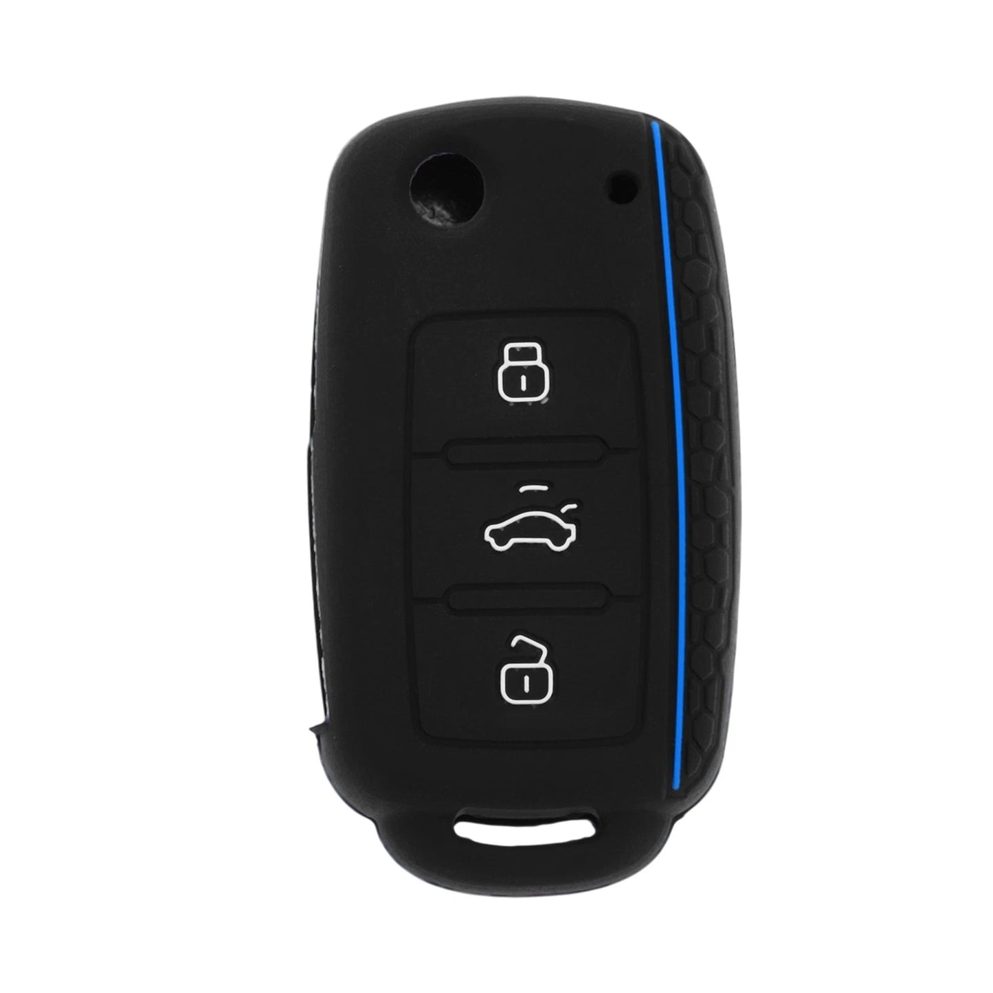 Silicone Car Key Case for VW Up (2011–2023) - Black Blue, 3 Buttons