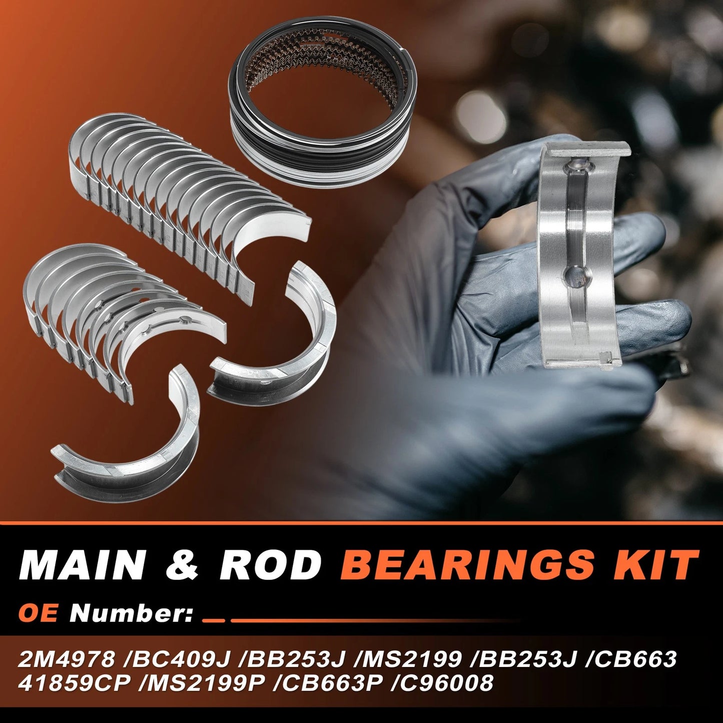 Main and Rod Bearing Set with Piston Rings for GMC Chevy LS Gen III IV (1997–2013)
