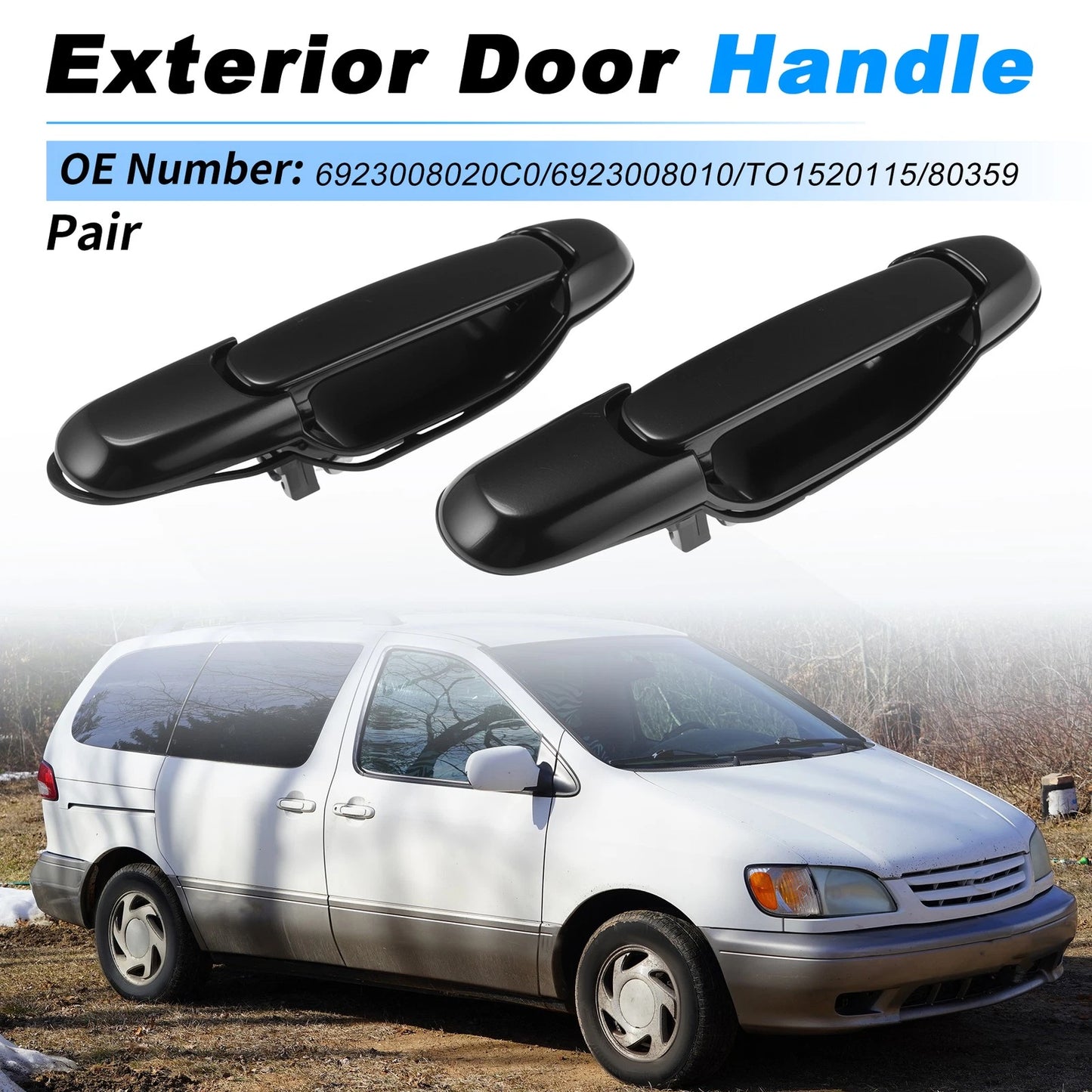 Set of 2 Exterior Door Handles No.6923008020C0 for Toyota Sienna (1998–2003) Black