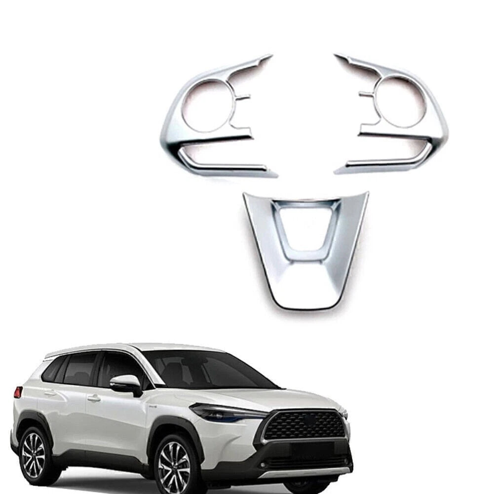 3X Matte Silver Steering Wheel Trim Cover Frame for Toyota Corolla (2019–2024)