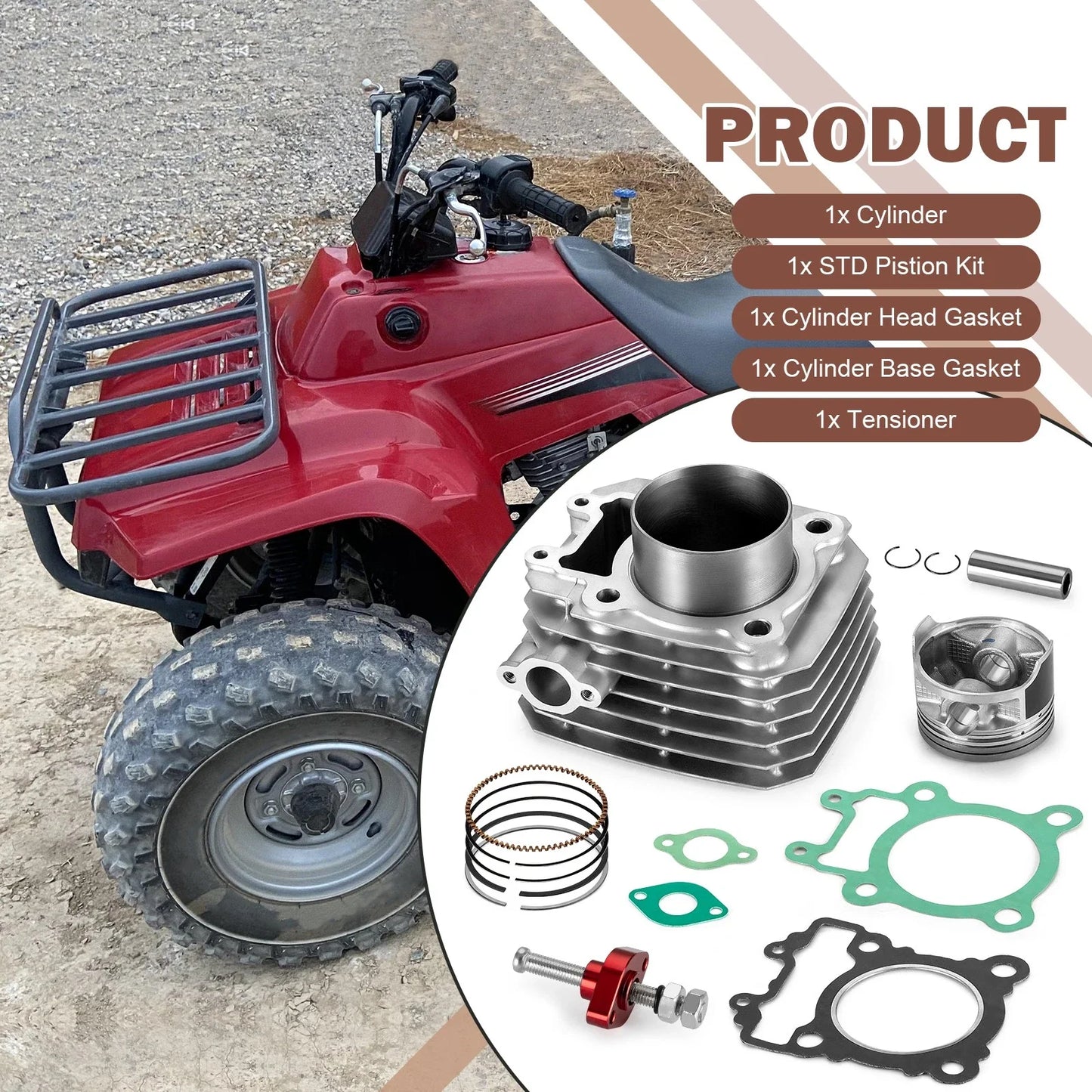 Cylinder Piston Gasket Tensioner Kit for Kawasaki Bayou 250 (2003–2011)